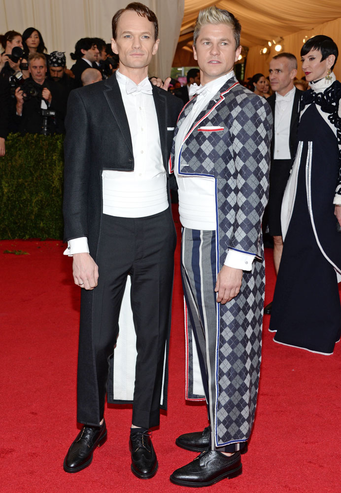 From left: Neil Patrick Harris and David Burtka attend The Metropolitan Museum of Art's Costume Institute benefit gala celebrating "Charles James: Beyond Fashion" on May 5, 2014, in New York City.