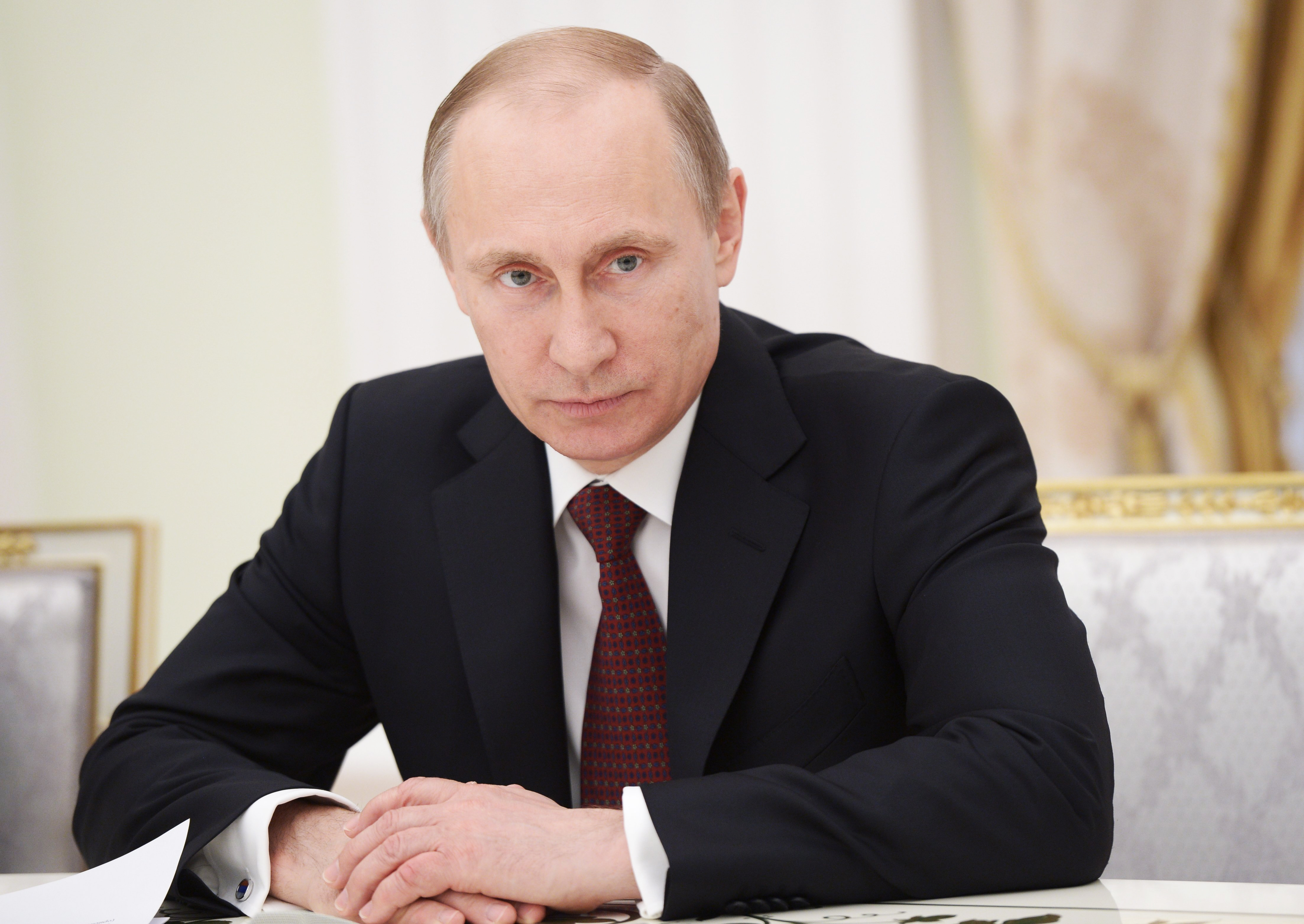 Russia's president Vladimir Putin at a meeting with representatives of the Federation of Independent Trade Unions of Russia in Moscow on May 1, 2014.