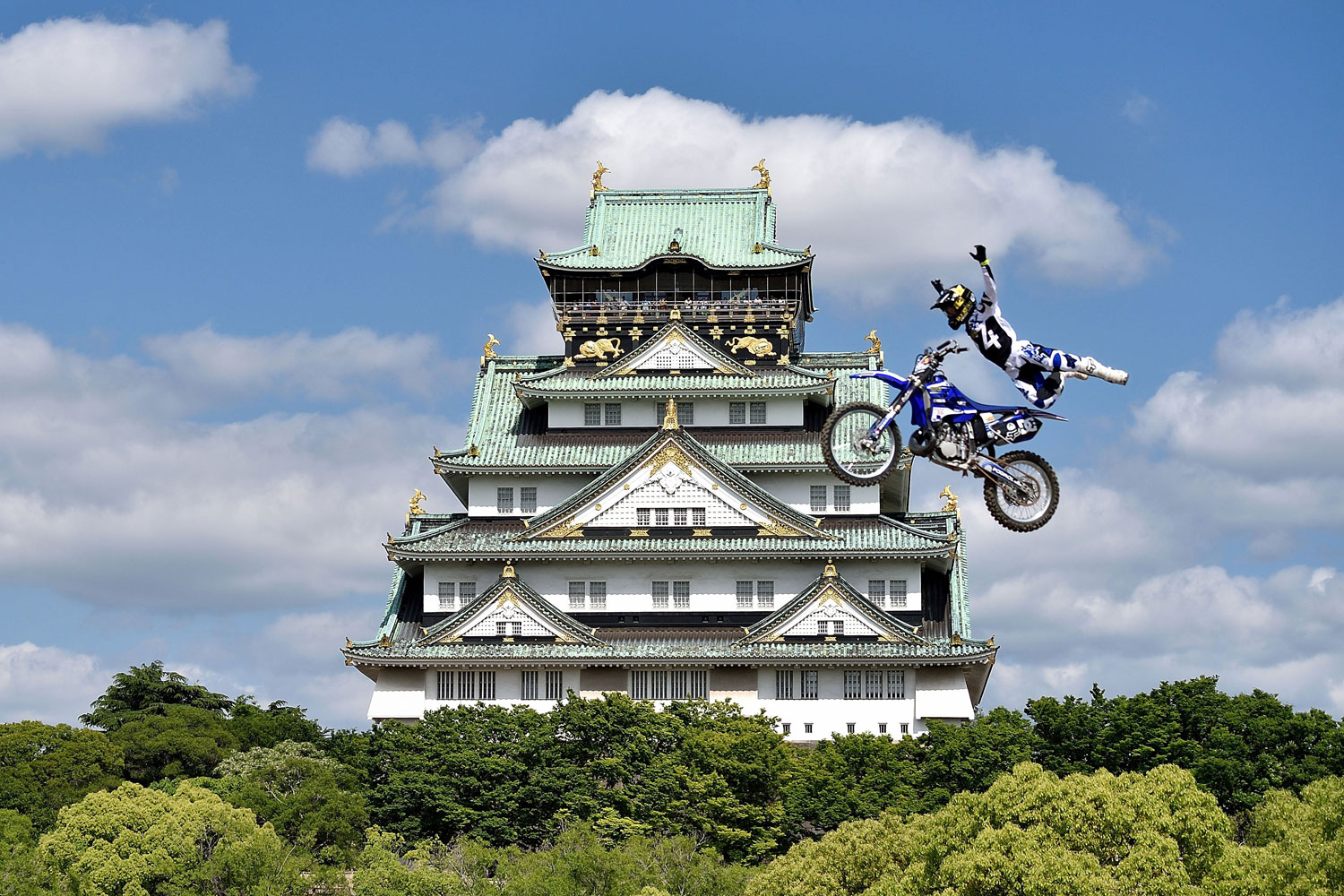 A Red Bull X-Fighter rider during training for the Red Bull X-Fighters World Tour on May 23, 2014 in Osaka, Japan.