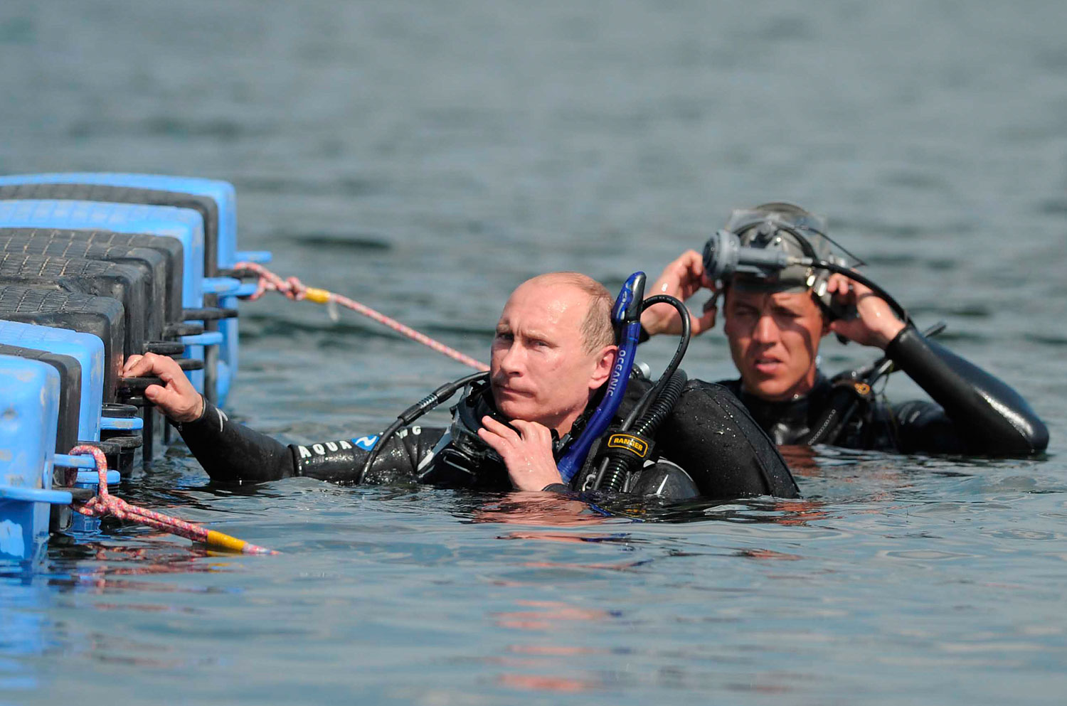 Russian Prime Minister Putin prepares to dive at an archaeological site off the Taman peninsular