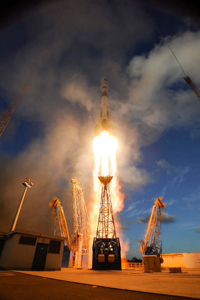 The Sentinel-1A satellite lifts off from Europe’s Spaceport in Kourou, French Guiana, on April 3, 2014.