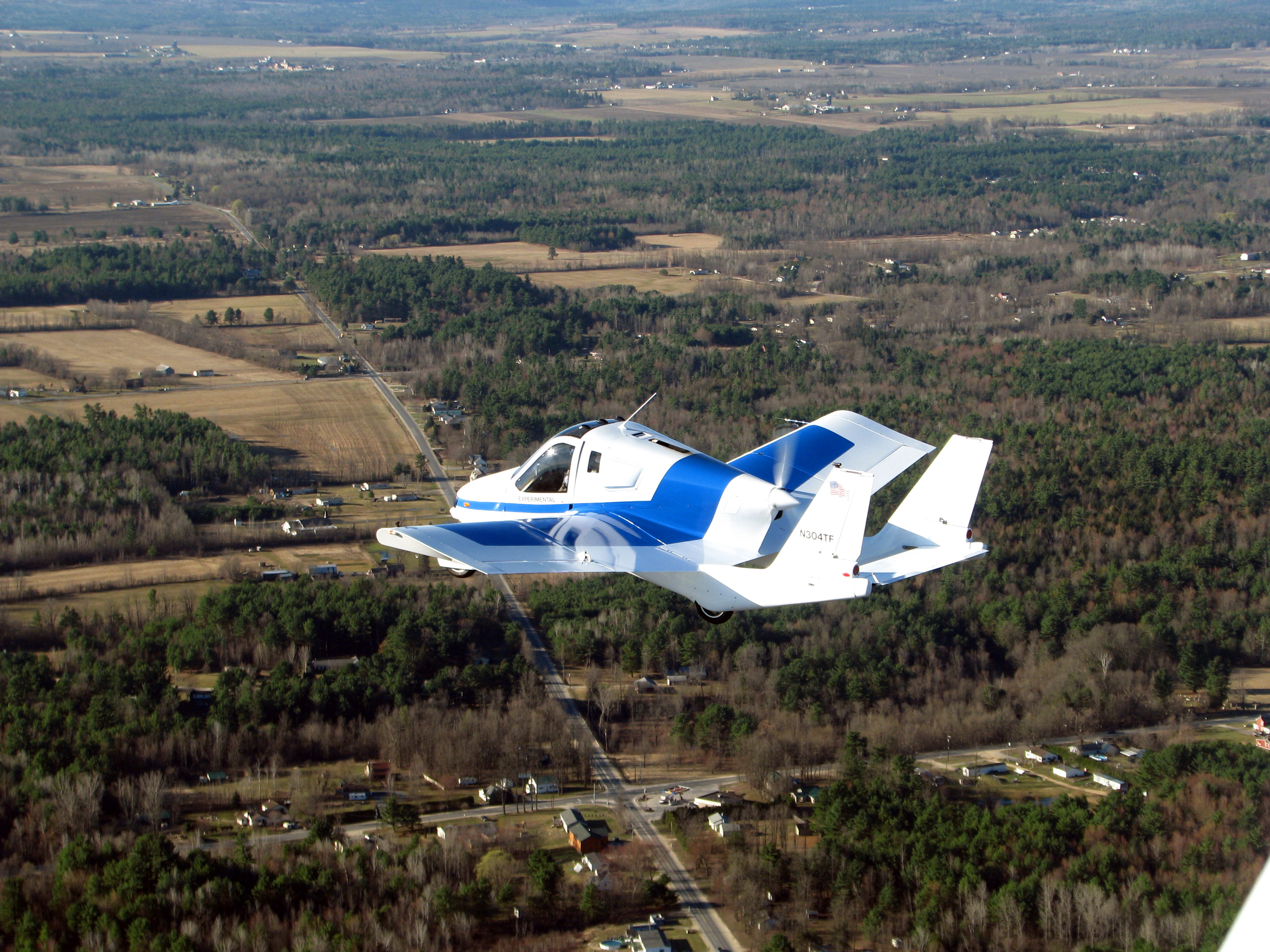 Terrafugia's prototype flying car, dubbed the Transition, during its first flight, May 23, 2012. (Terrafugia/AP)