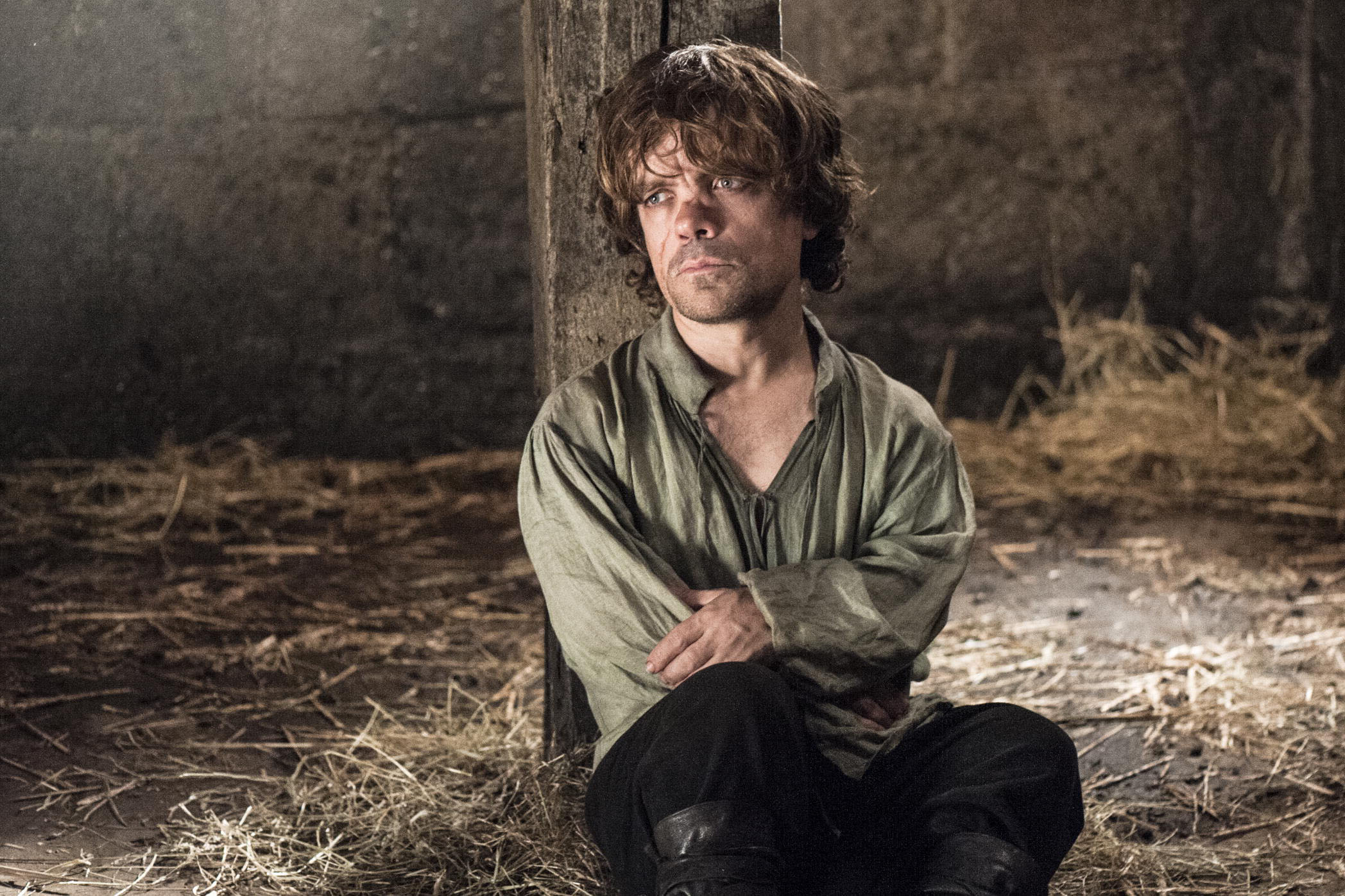 Tyrion Lannister (Peter Dinklage) sits in jail white awaiting trial.