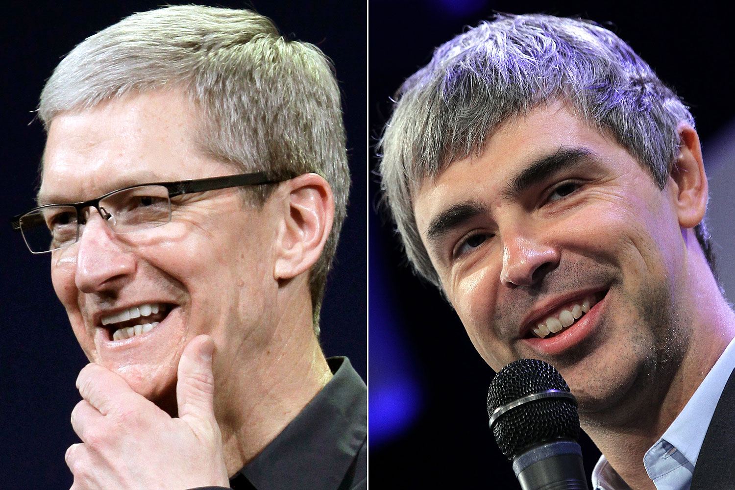 Apple CEO Tim Cook and Google CEO Larry Page. (From left: Paul Sakuma—AP; Justin Sullivan—Getty Images)