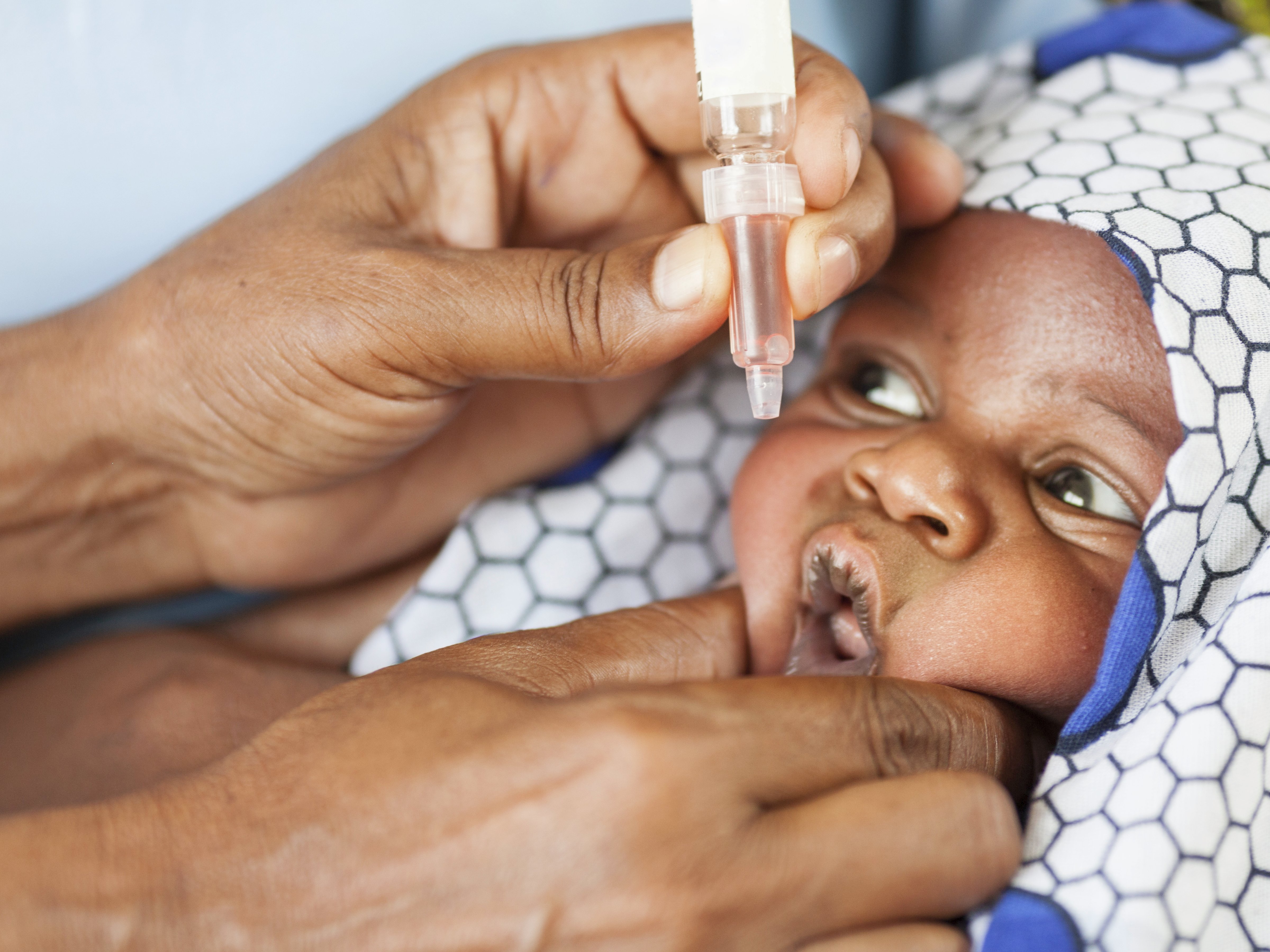 Safe baby: a child in Africa receives an oral vaccine
