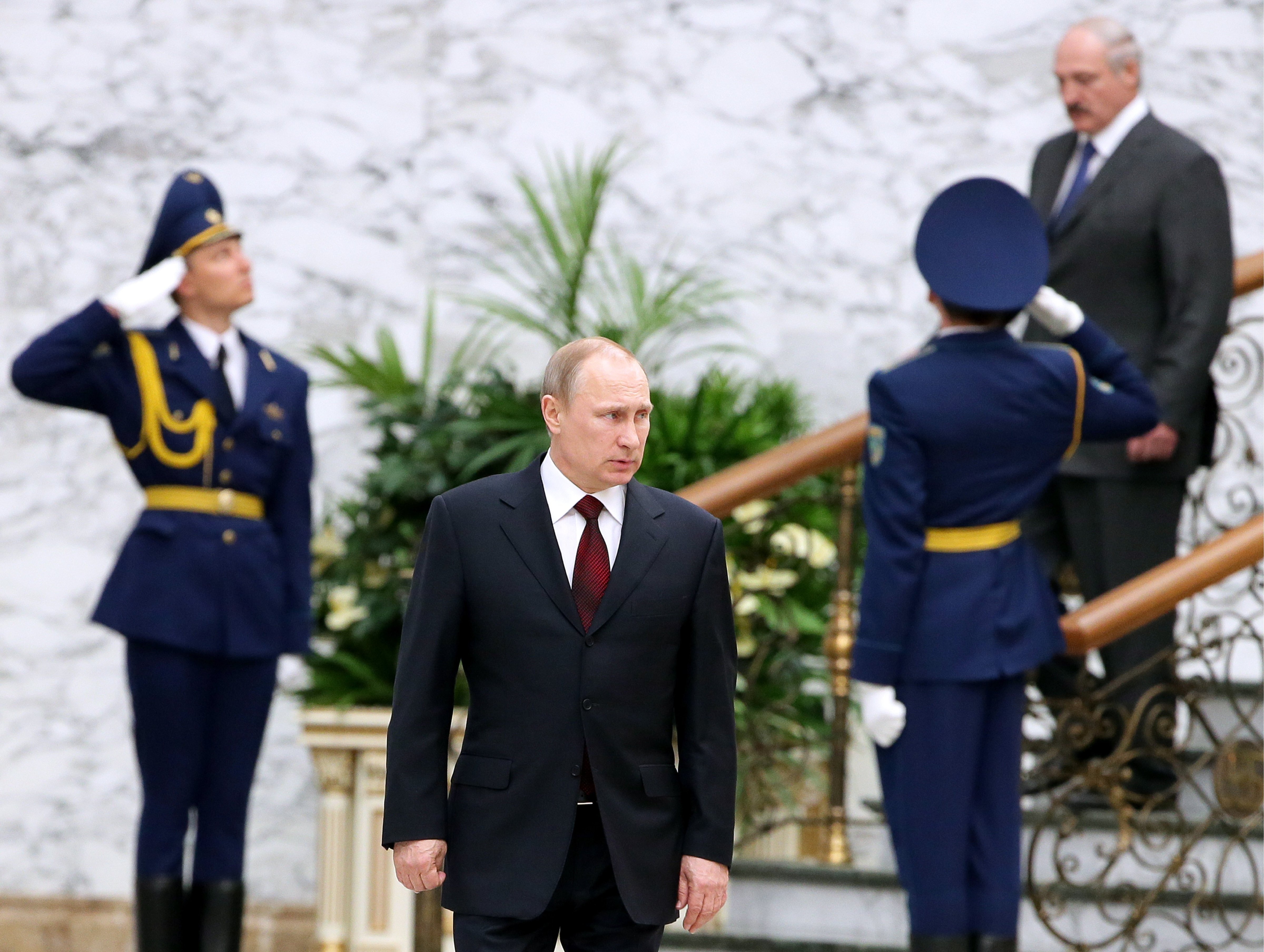 President Vladimir Putin of Russia seen after a Supreme Eurasian Economic Council meeting in Minsk, Belarus on April 29, 2014. (Mikhail Metzel—Itar-Tass/Landov)