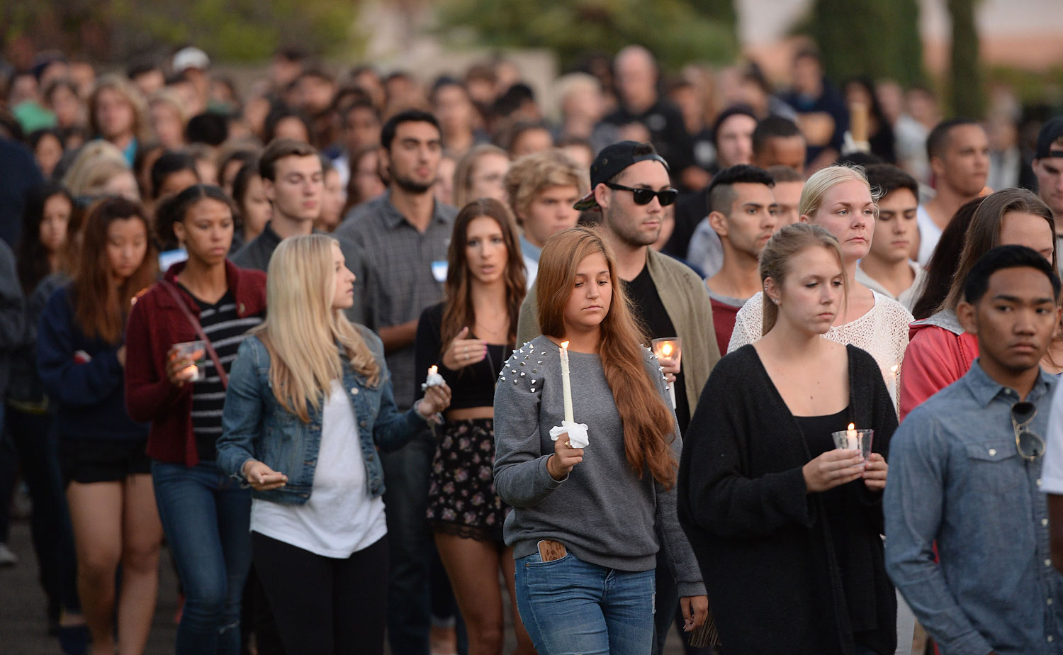 Students gathered for a candlelight vigil on the University of California Santa Barbara campus May 24, 2014 to remember those killed Friday night during a rampage in nearby Isla Vista. (Robyn Beck—AFP/Getty Images)