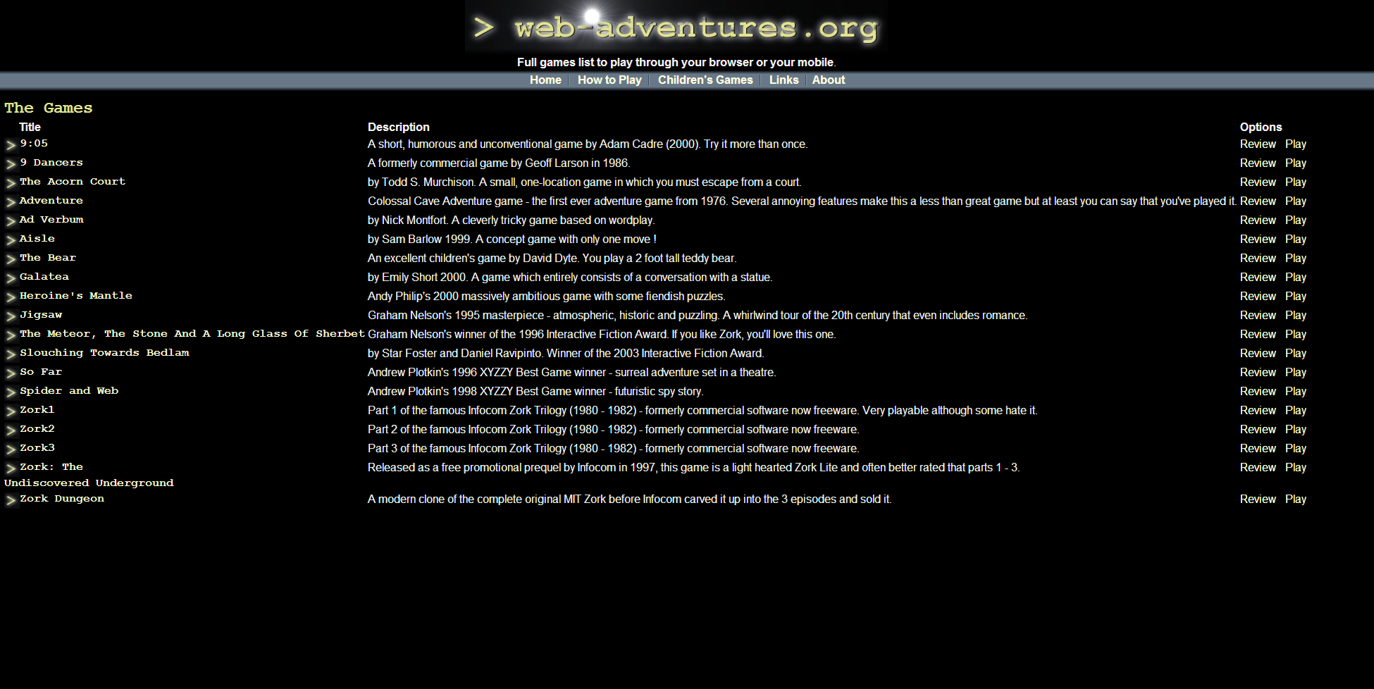 Web Adventures Full Games List