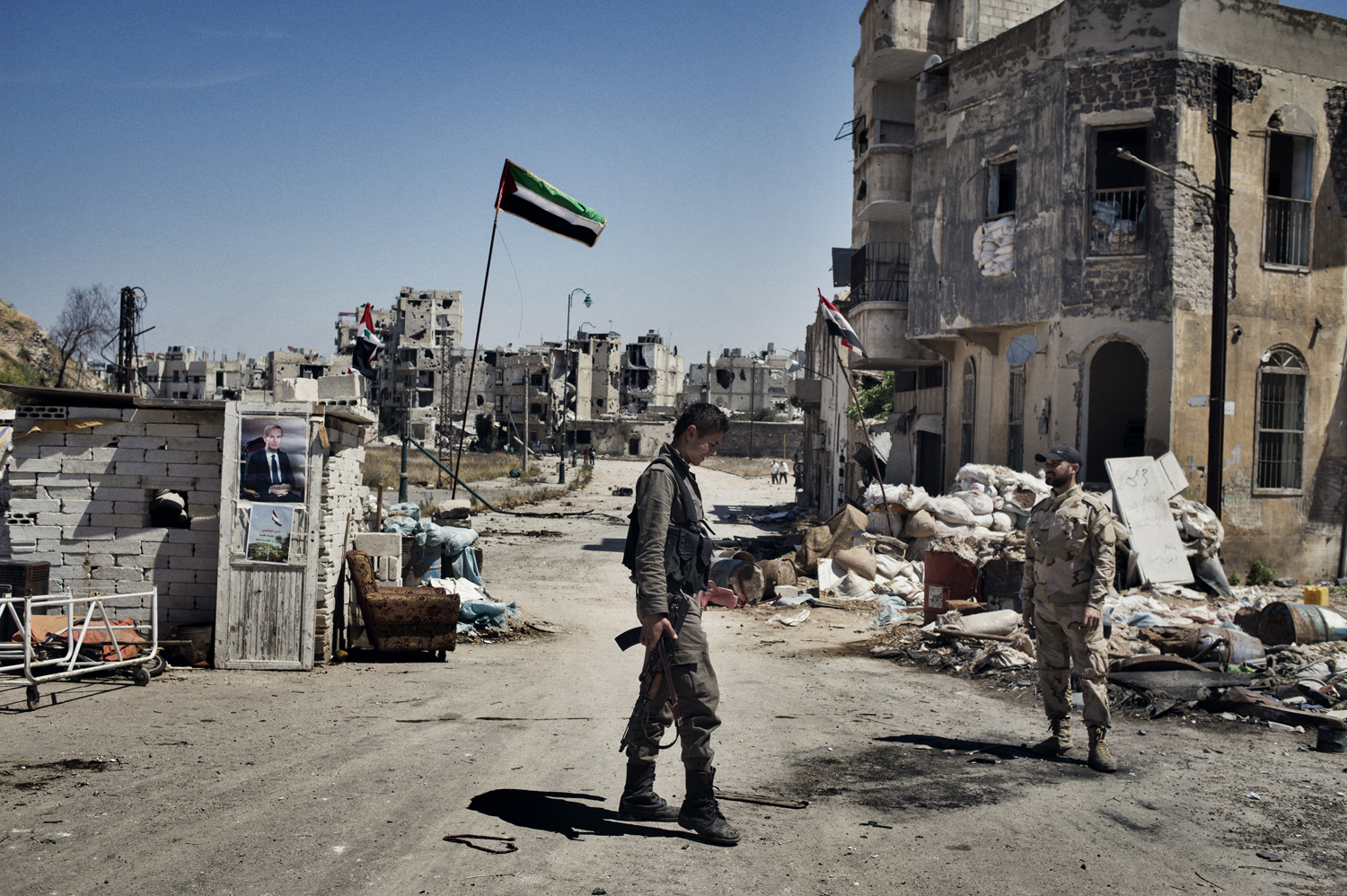 The check point at Khaldiyeh, old Homs. May 14, 2014.