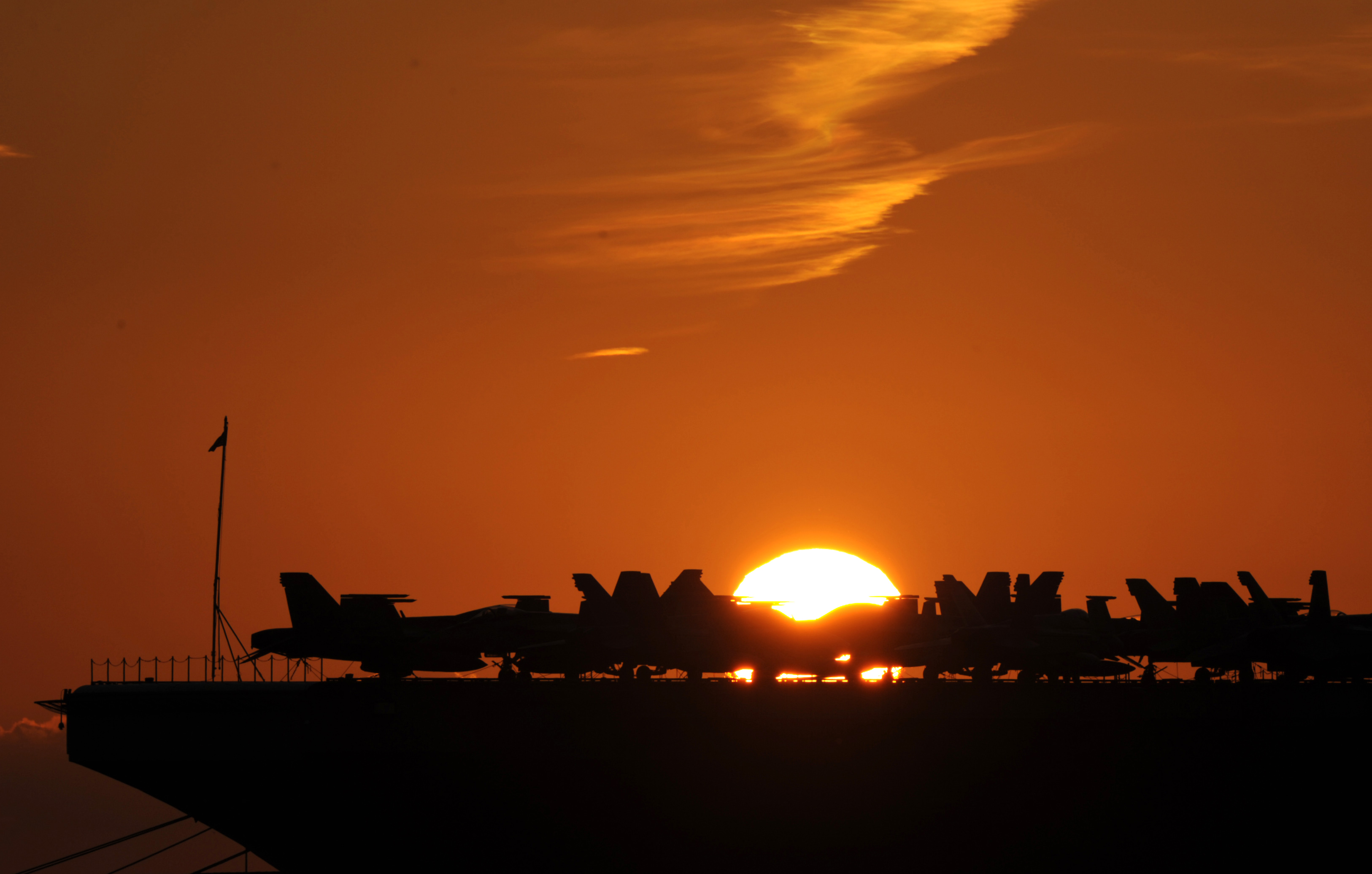 The aircraft aboard the USS George W. Bush are now within striking distance of Iraq. (BORIS HORVA / AFP / Getty Images)