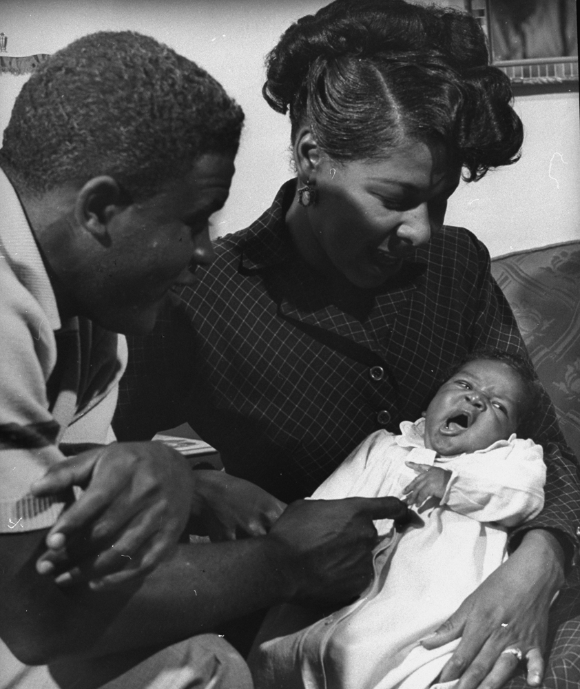 Jackie and Rachel Robinson with their infant daughter, Sharon, Los Angeles, 1950.