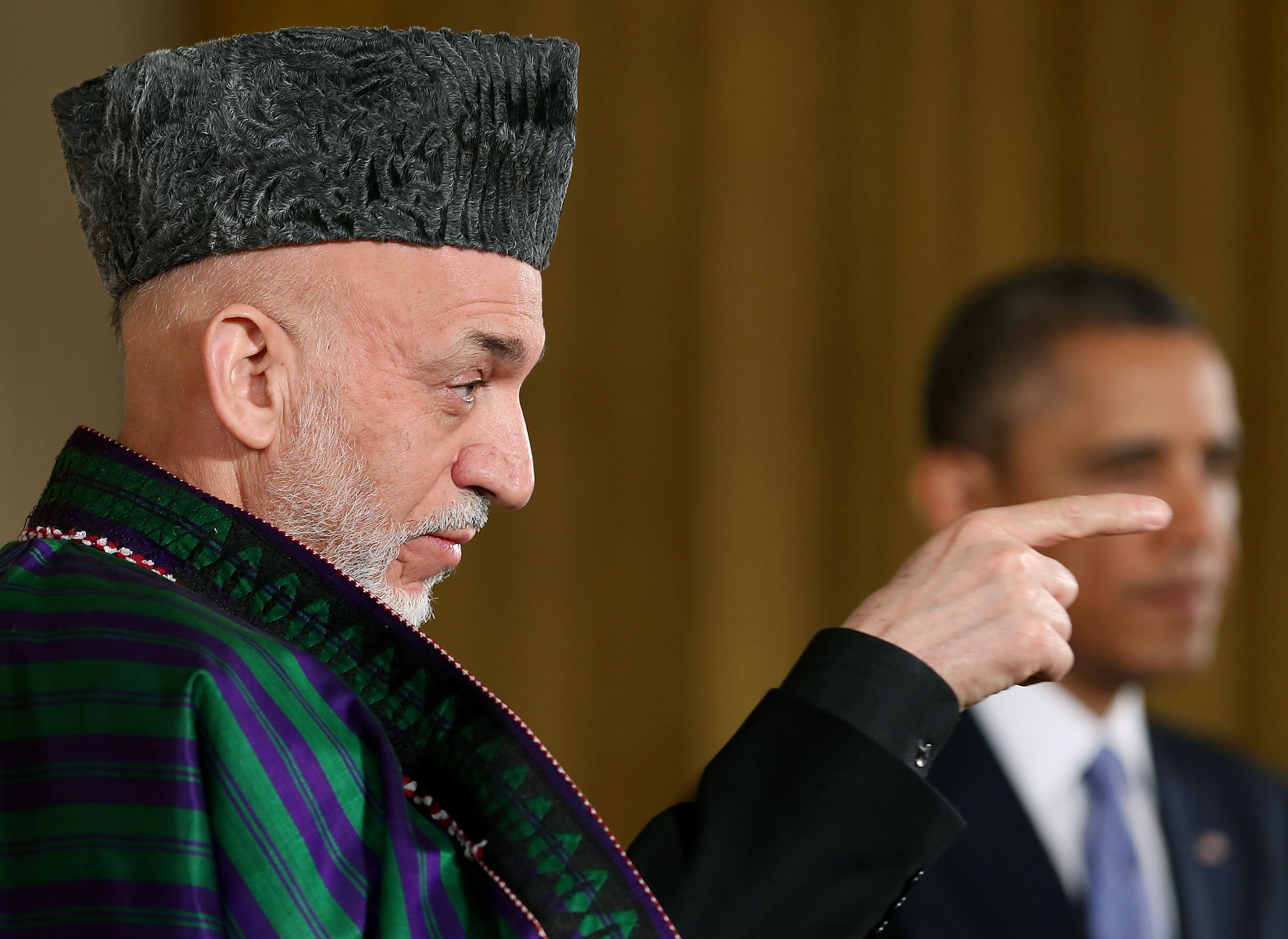 Afghan President Hamid Karzai and President Obama at the White House in 2013. (Mark Wilson / Getty Images)
