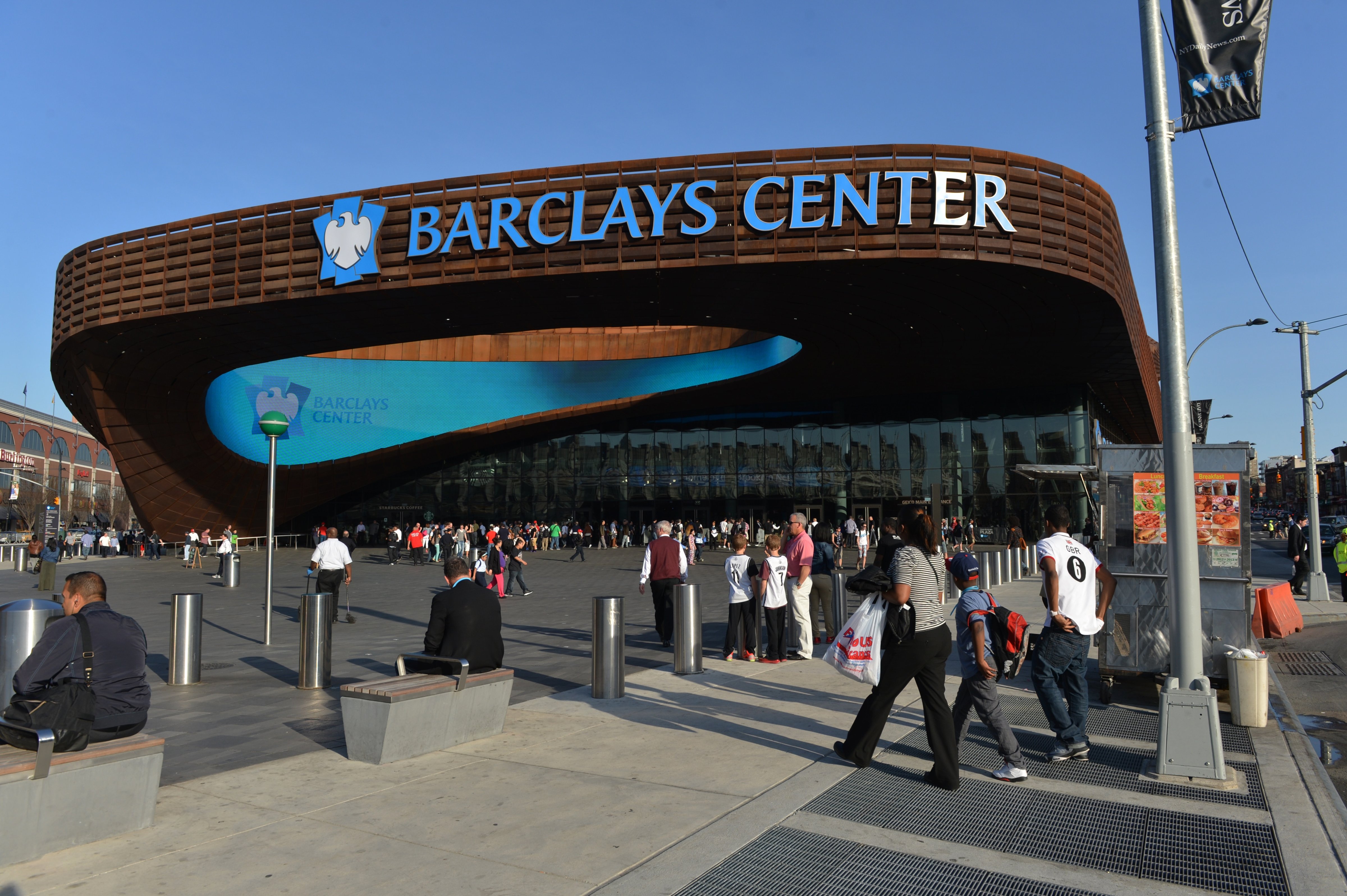 Exterior view of the Barclays Center before a Brooklyn Nets basketball game in the Brooklyn borough of New York City, April 9, 2013. (Stan Honda—AFP/Getty Images)