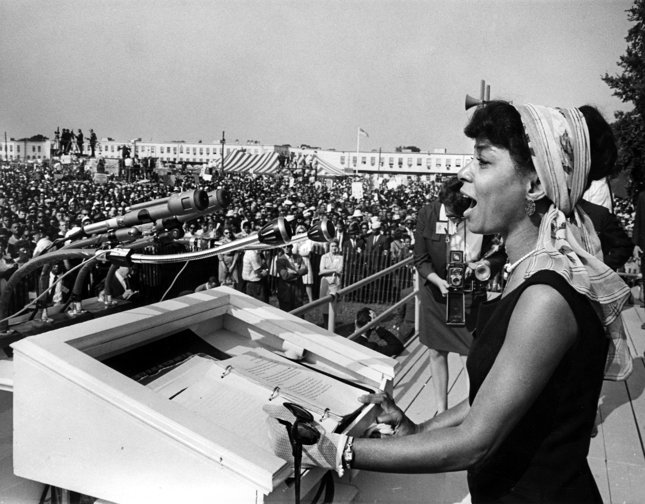Ruby Dee was also a civil rights activist. Above, Dee is seen giving a reading at Martin Luther King Jr.'s 1963 March on Washington in Washington, DC on August 28, 1963.