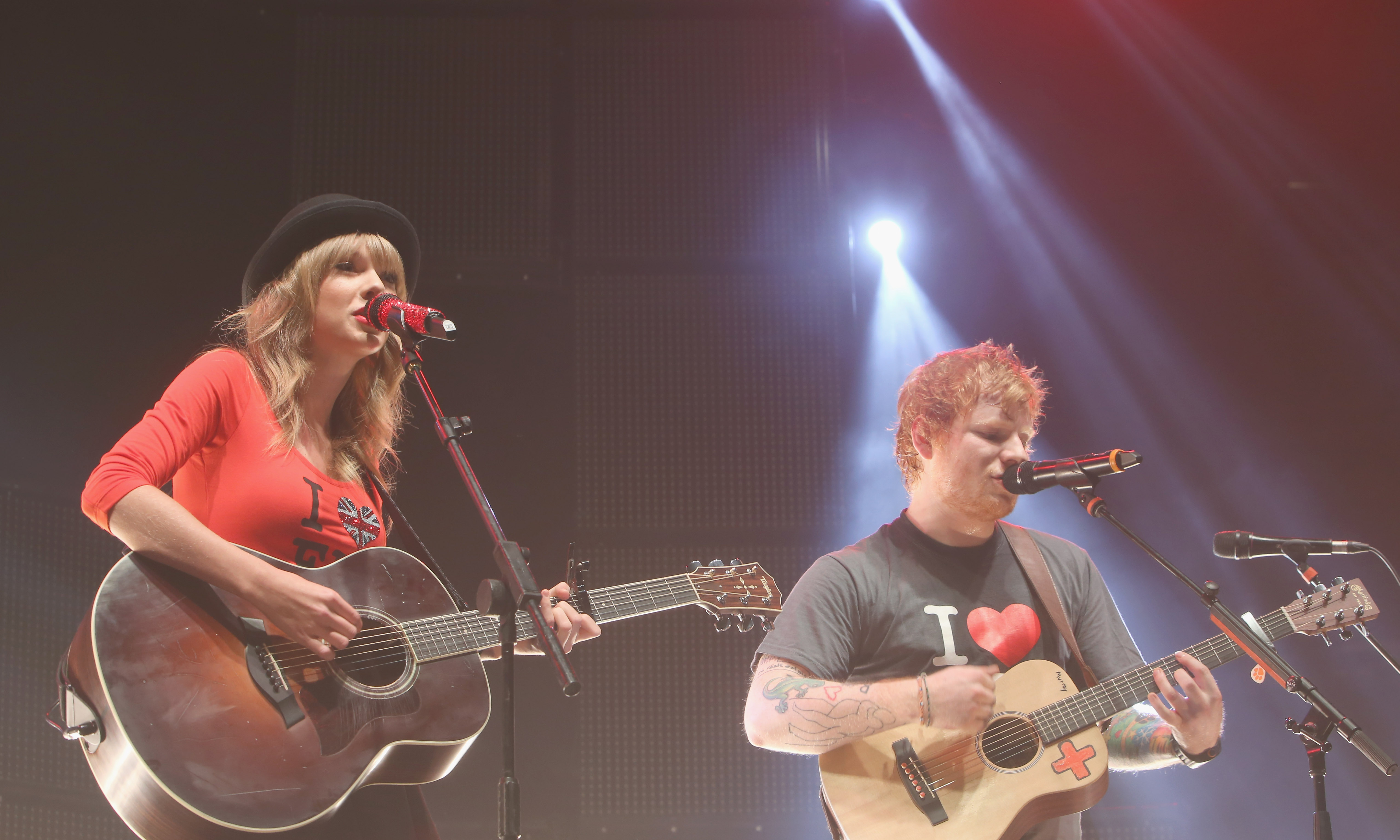 Taylor Swift joins Ed Sheeran on stage at his sold-out show at Madison Square Garden Arena on November 1, 2013 in New York City.