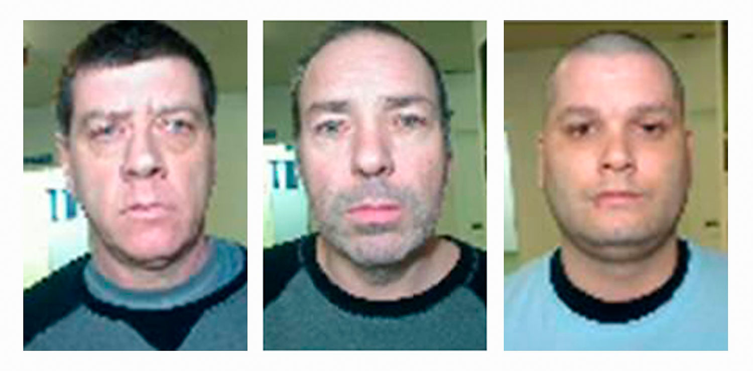 From left to right: Denis Lefebvre, 53, Serge Pomerleau, 49, and Yves Denis, 35, who escaped from Orsainville Detention Centre using a helicopter in suburban Quebec City, Quebec June 7, 2014, in this undated handout picture released by Surete de Quebec on June 9, 2014.