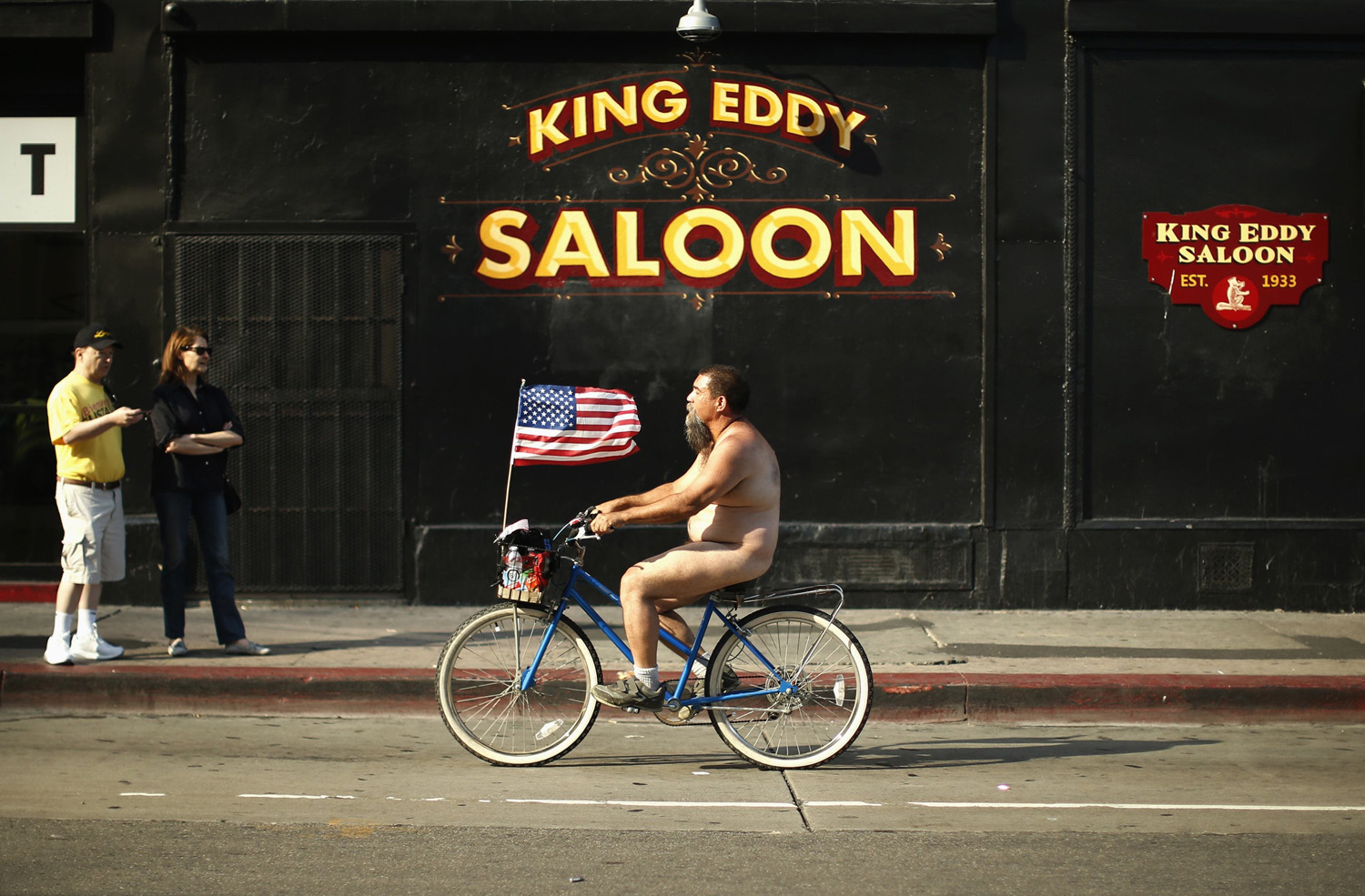 People ride in the World Naked Bike Ride in Los Angeles, June 14, 2014.