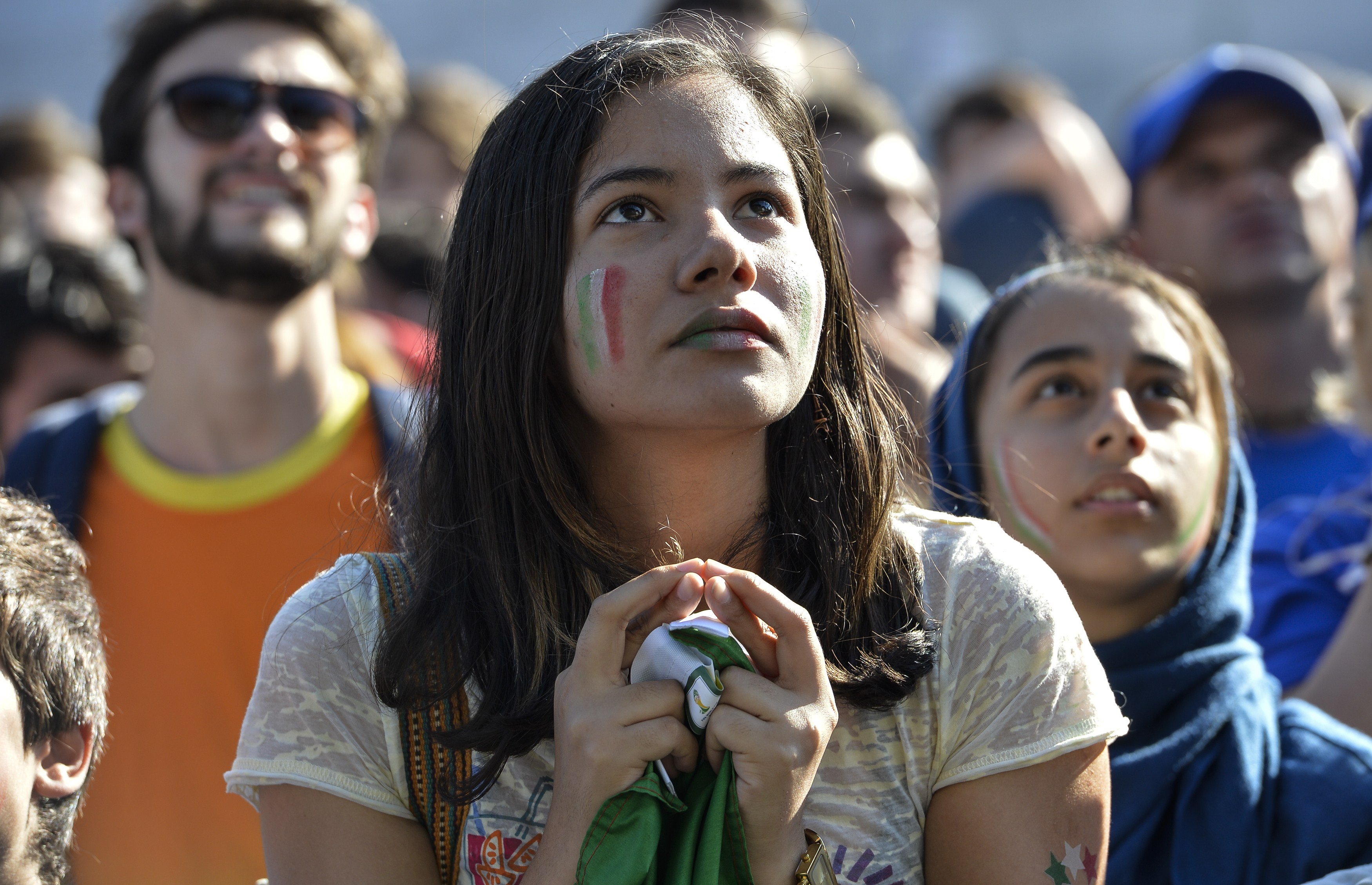 Italian fans watch Italy vs Costa Rica on June 20, 2014 on the Piazza Venezia square in Rome.