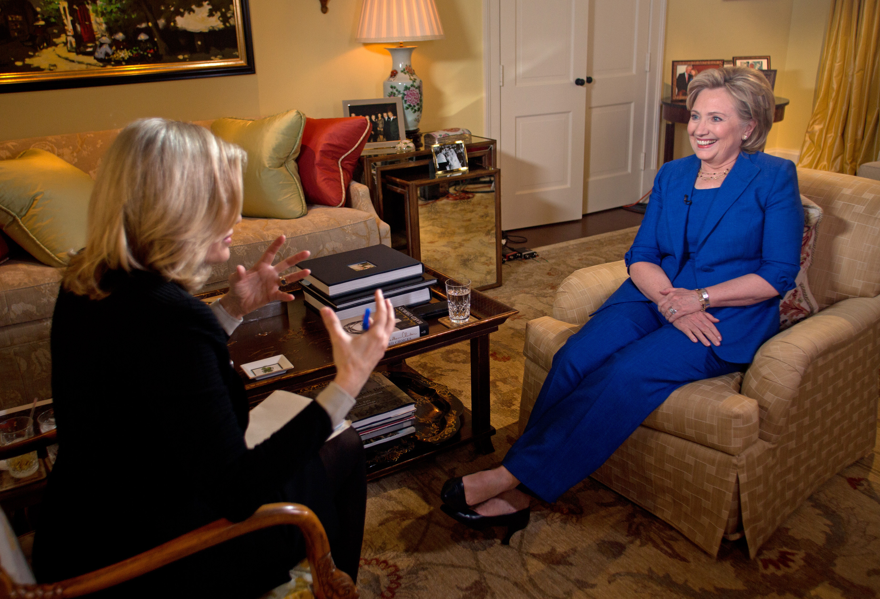 Hillary Clinton talks with ABC News anchor Diane Sawyer for her first television interview in conjunction with the release of her new book on Monday, June 9. (Martin H. Simon—ABC / Getty Images)