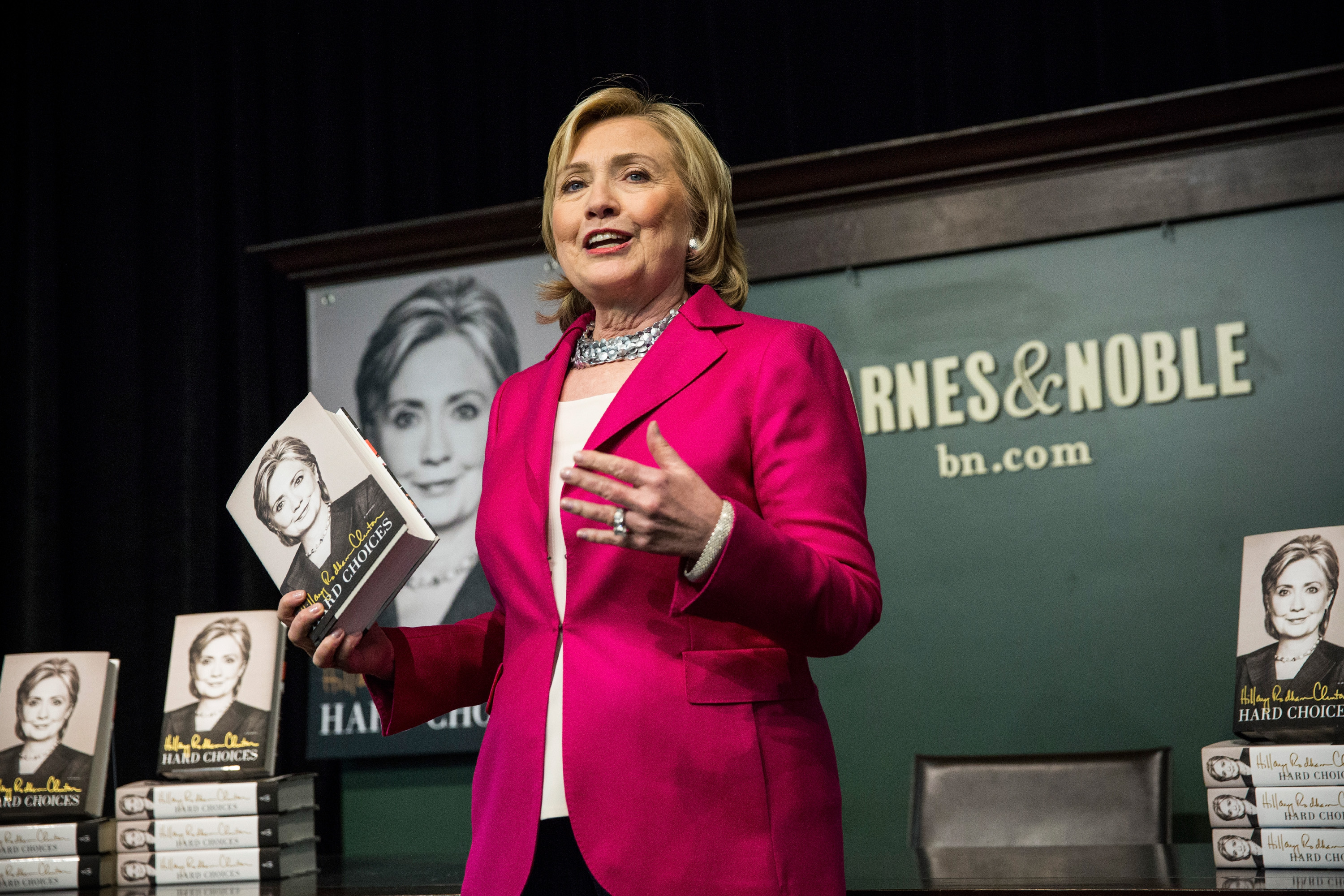 Former Secretary of State Hillary Clinton speaks to a crowd during a book signing for her new book, "Hard Choices" at a Barnes &amp; Noble on June 10, 2014 in New York City. (Andrew Burton—Getty Images)
