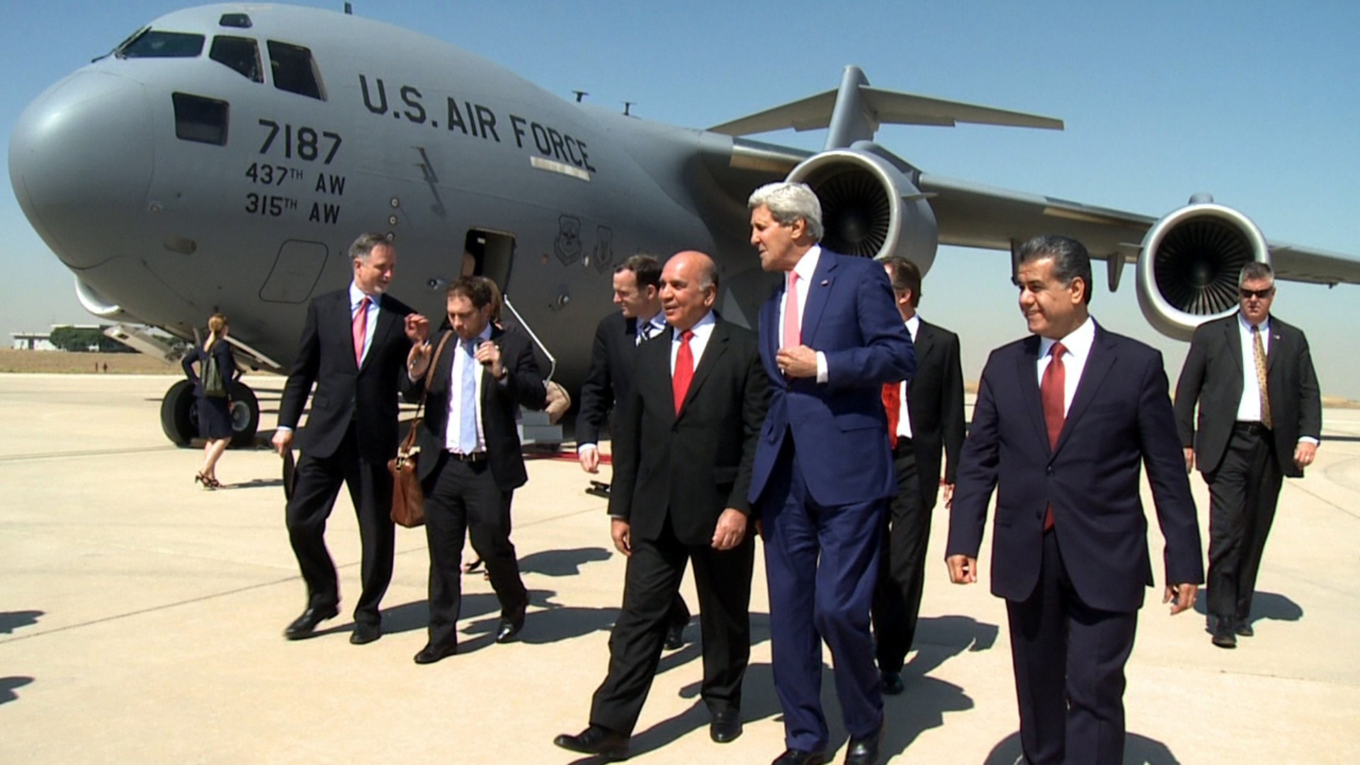 US Secretary of State John Kerry arrives in Erbil,  Iraq on June 24, 2014.