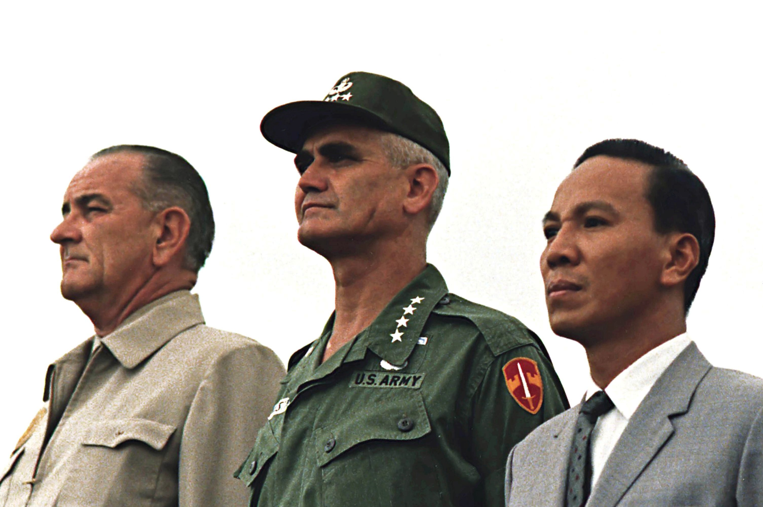 President Johnson, U.S. Army General William Westmoreland, and Vietnamese General Nguyen Van Thieu in 1967. (Universal History Archive / Getty Images)