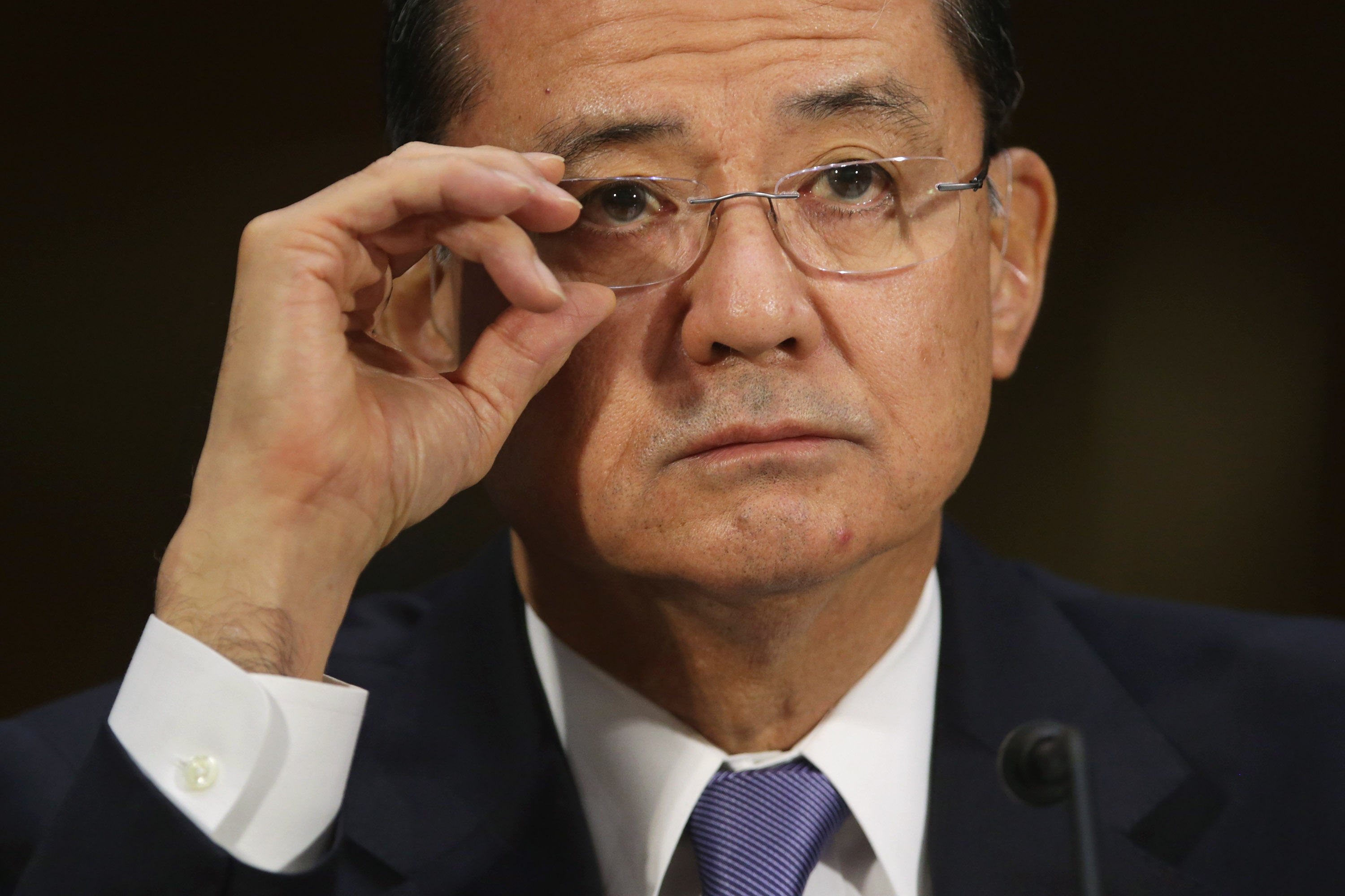 U.S. Veterans Affairs Secretary Eric Shinseki testifies before the Senate Veterans' Affairs Committee about wait times veterans face  to get medical care May 15, 2014 in Washington, DC. (Chip Somodevilla—Getty Images)