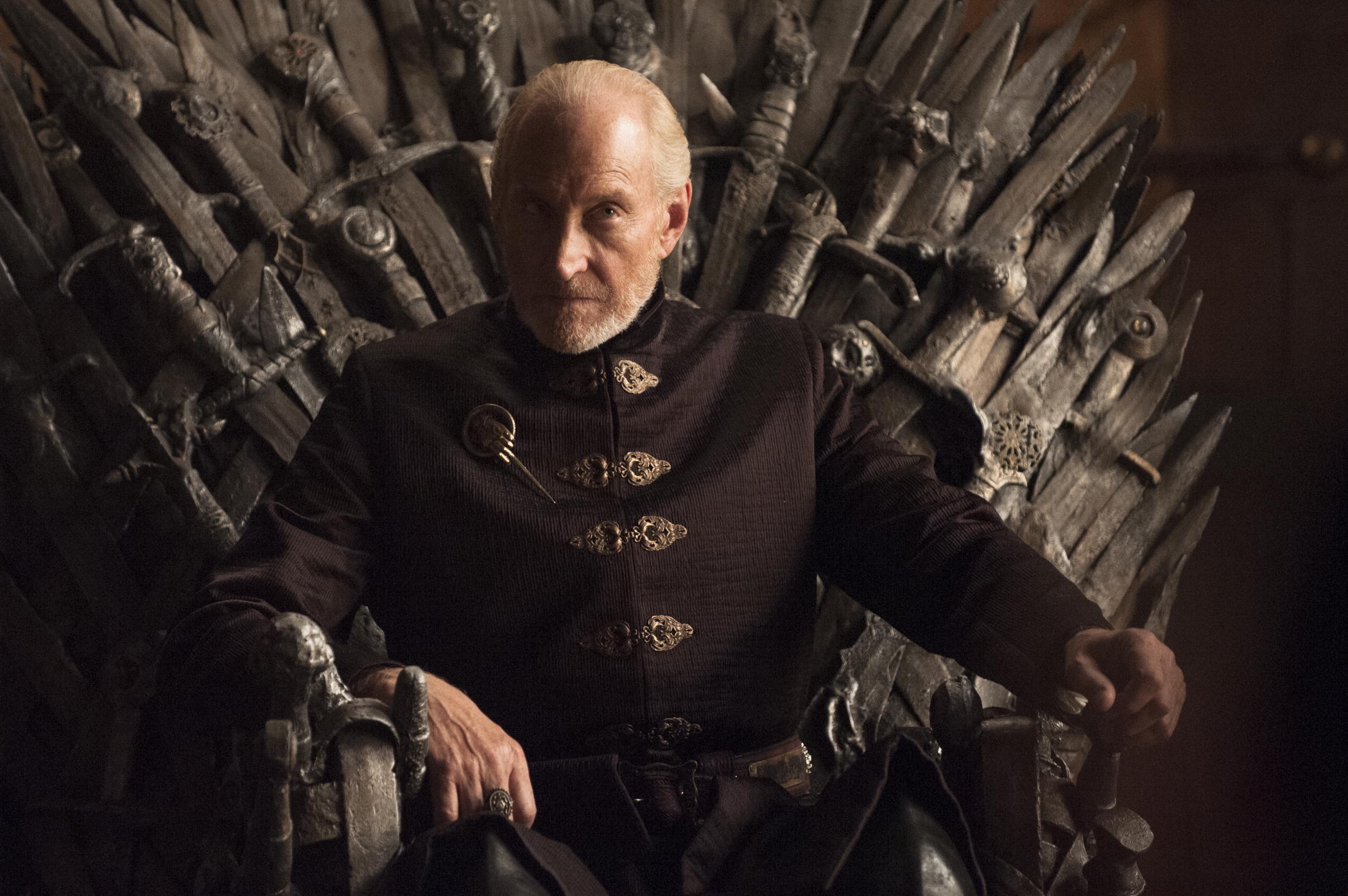 Tywin (Charles Dance) on what is, alas, not the final throne he occupied. (HELEN SLOAN / HBO)