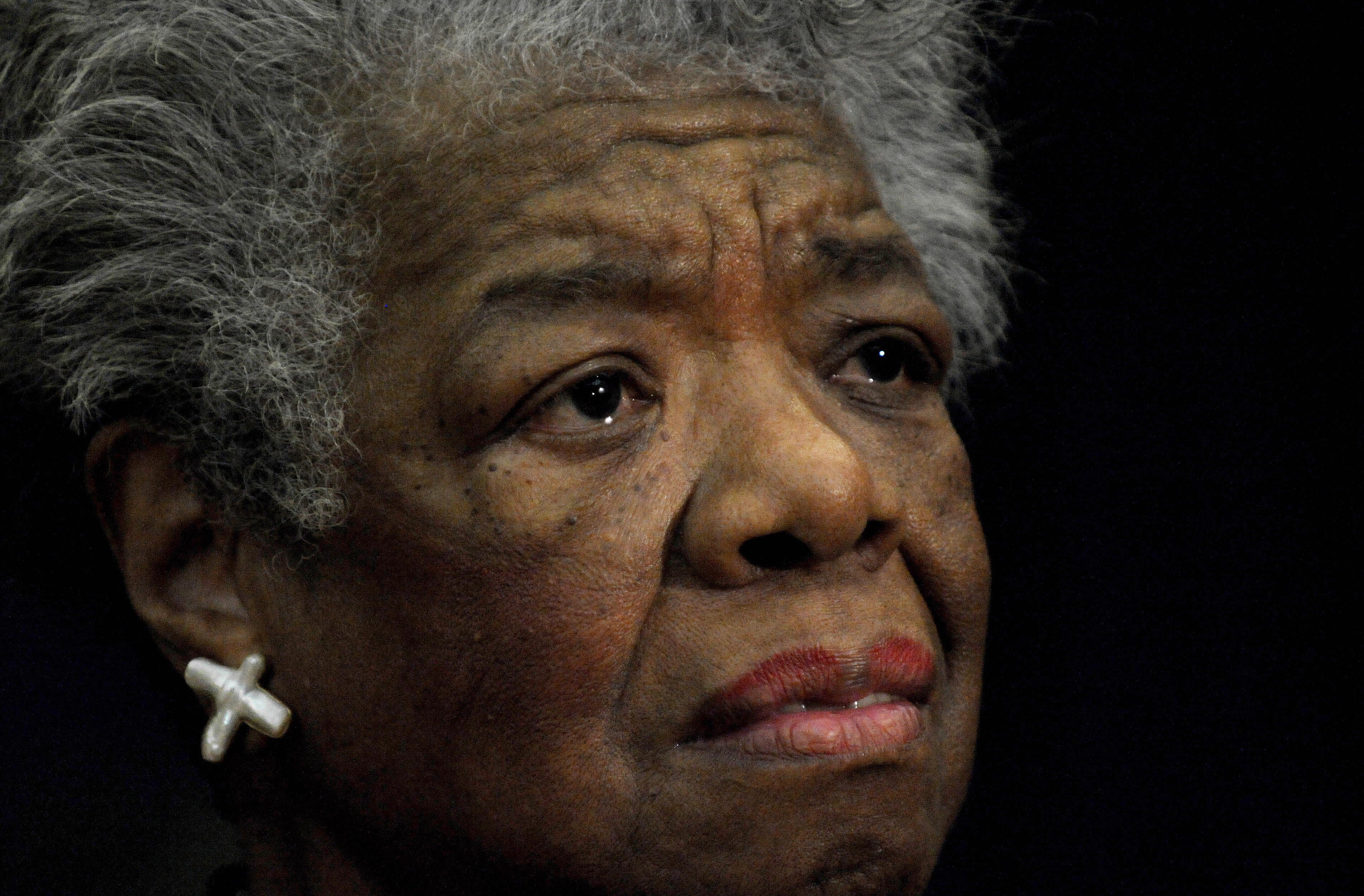 U.S. poet Maya Angelou reads a poem during a ceremony to present South African Archbishop Desmond Tutu of Cape Town the William J. Fulbright Prize for International Understanding on November 21, 2008, at the State Department in Washington. (TIM SLOAN&mdash;AFP/Getty Images)