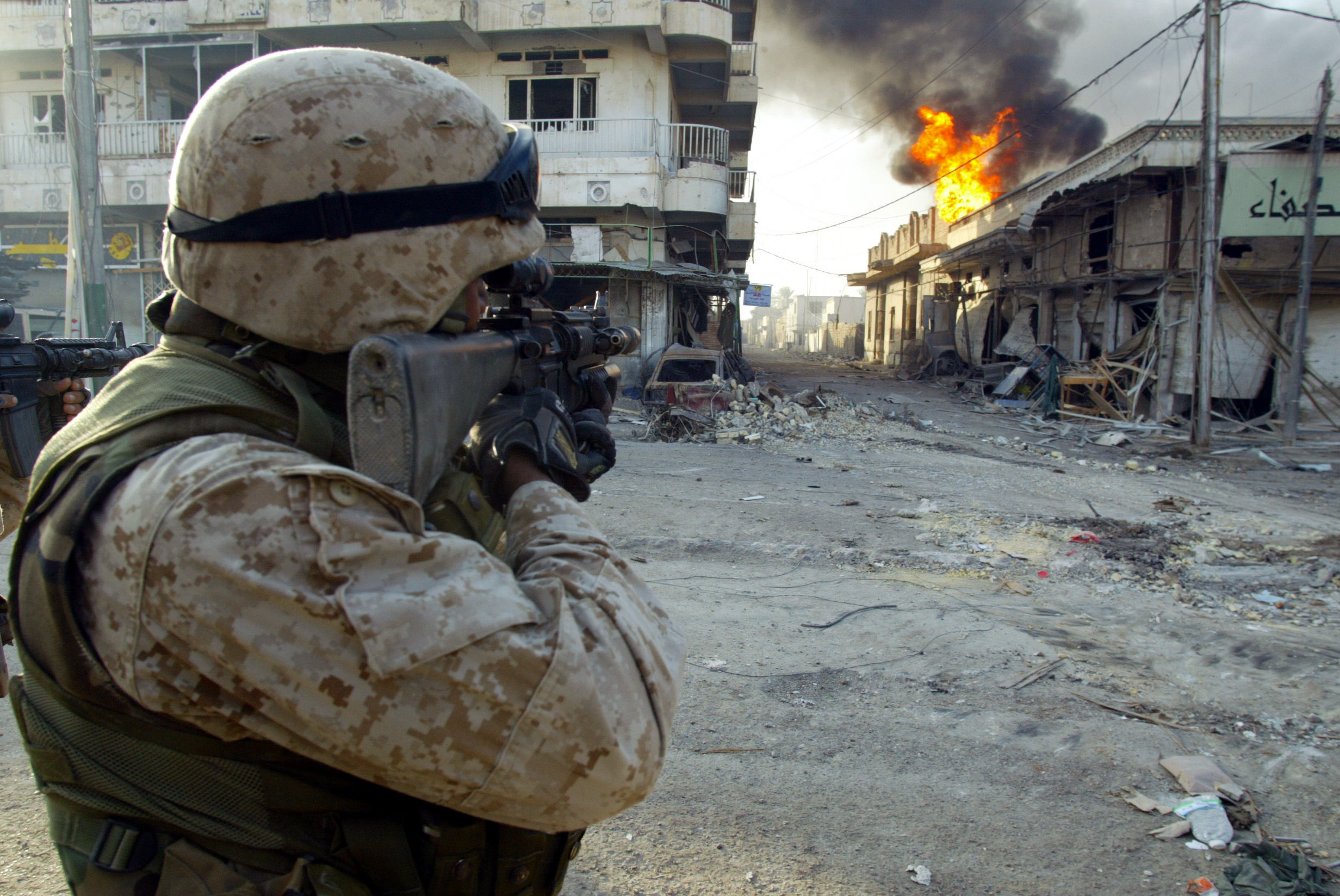 A U.S. Marine in Fallujah in November 2004. (PATRICK BAZ / AFP / Getty Images)