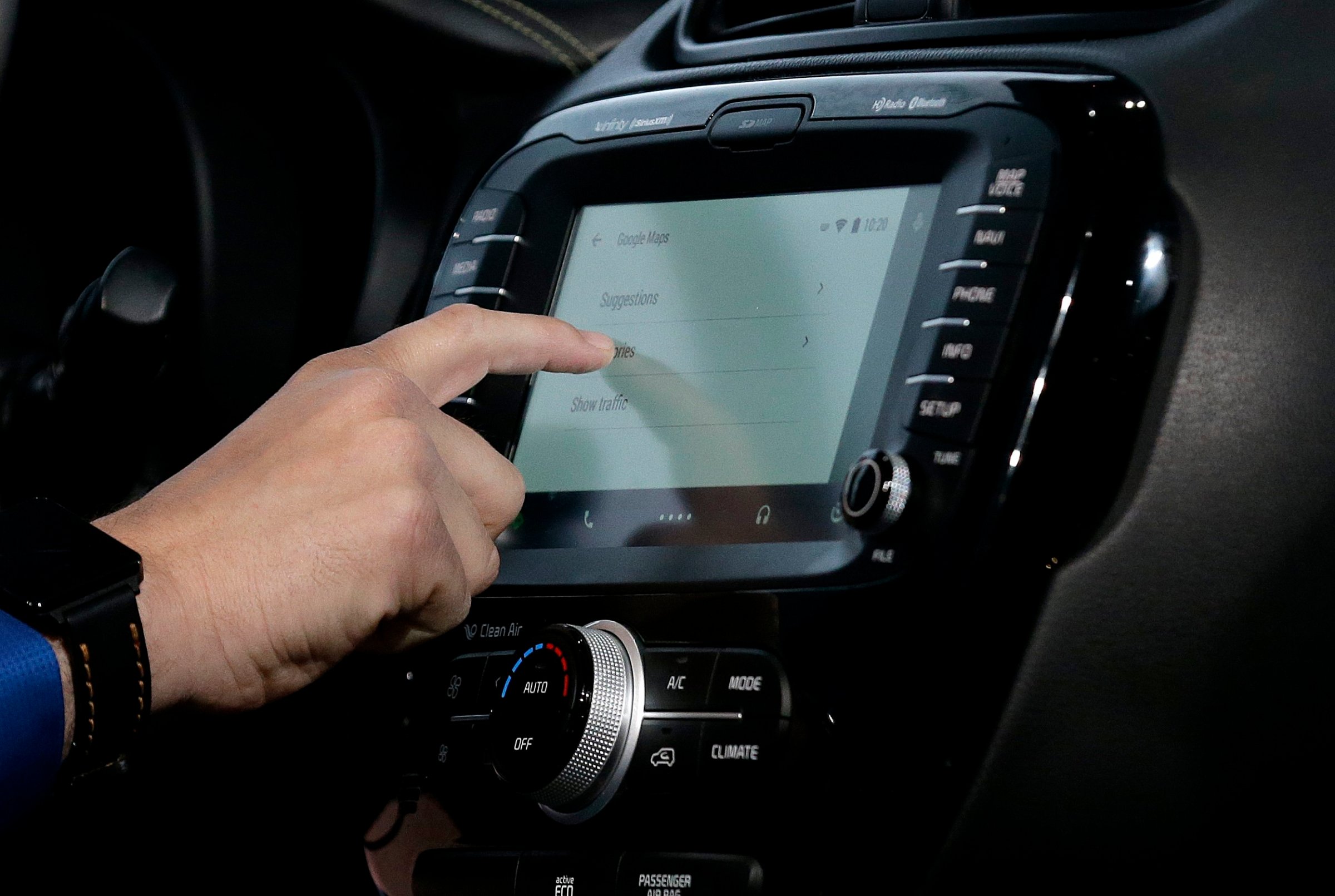 A demonstration of Android Auto is given during the Google I/O 2014 keynote presentation in San Francisco on June 25, 2014.