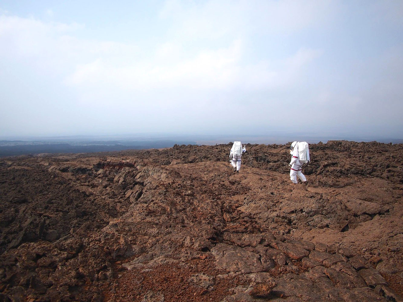 Scientist Lucie Poulet (right) from the DLR German Aerospace Center takes part in a simulated mission to Mars run by the University of Hawaii at Manoa in an image released on May 14, 2014.