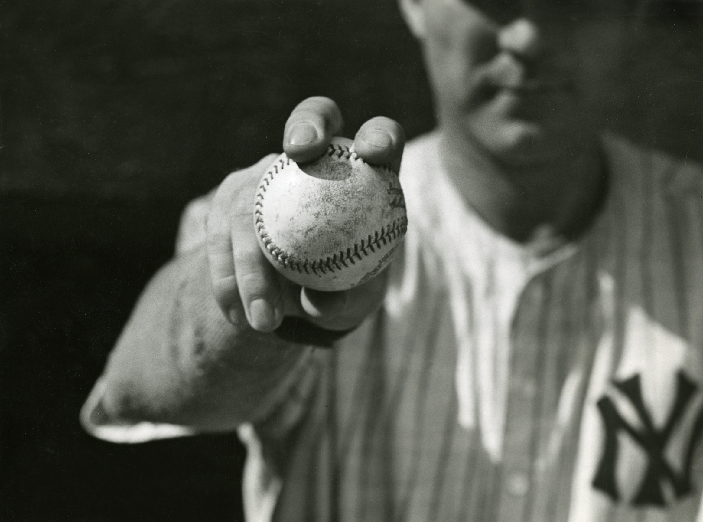New York Yankees pitcher Red Ruffing shows off his fastball grip, 1938.
