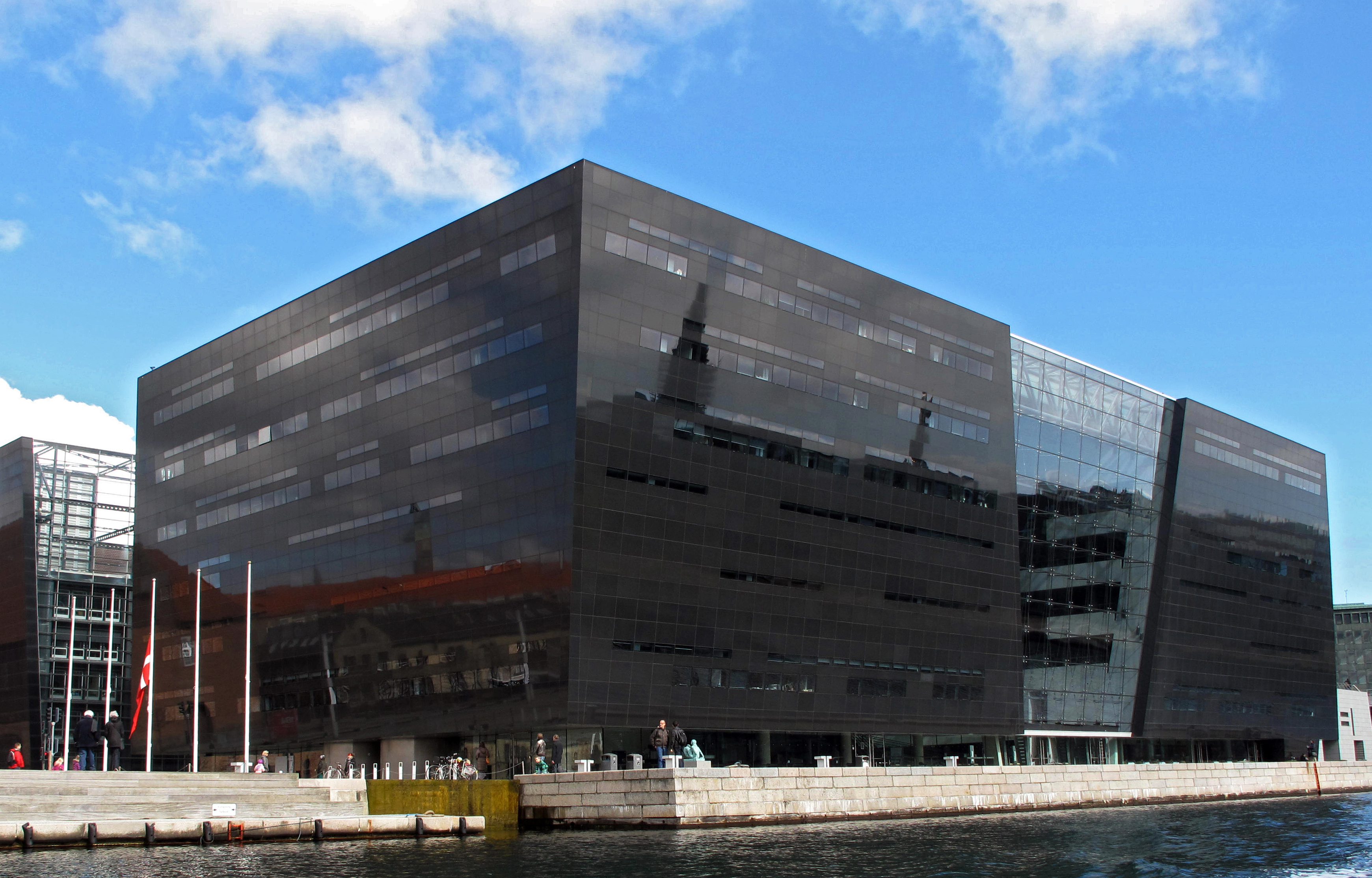 View of the modern waterfront extension to the Royal Danish Library The Black Diamond in Copenhagen on April 18, 2014. (Nicole Becker—dpa/Corbis)
