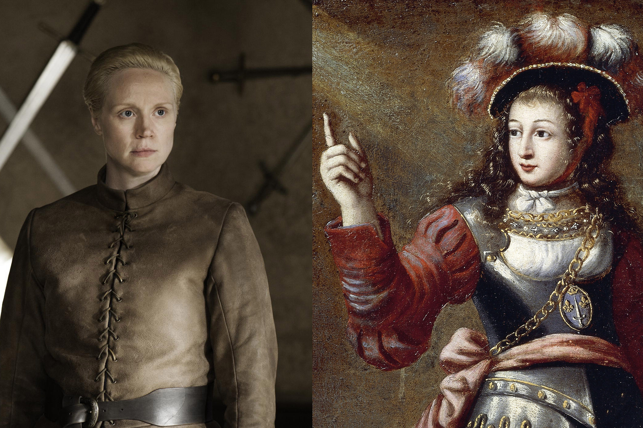 From left: Brienne of Tarth and Joan of Arc. (HBO; DeAgostini—Getty Images)