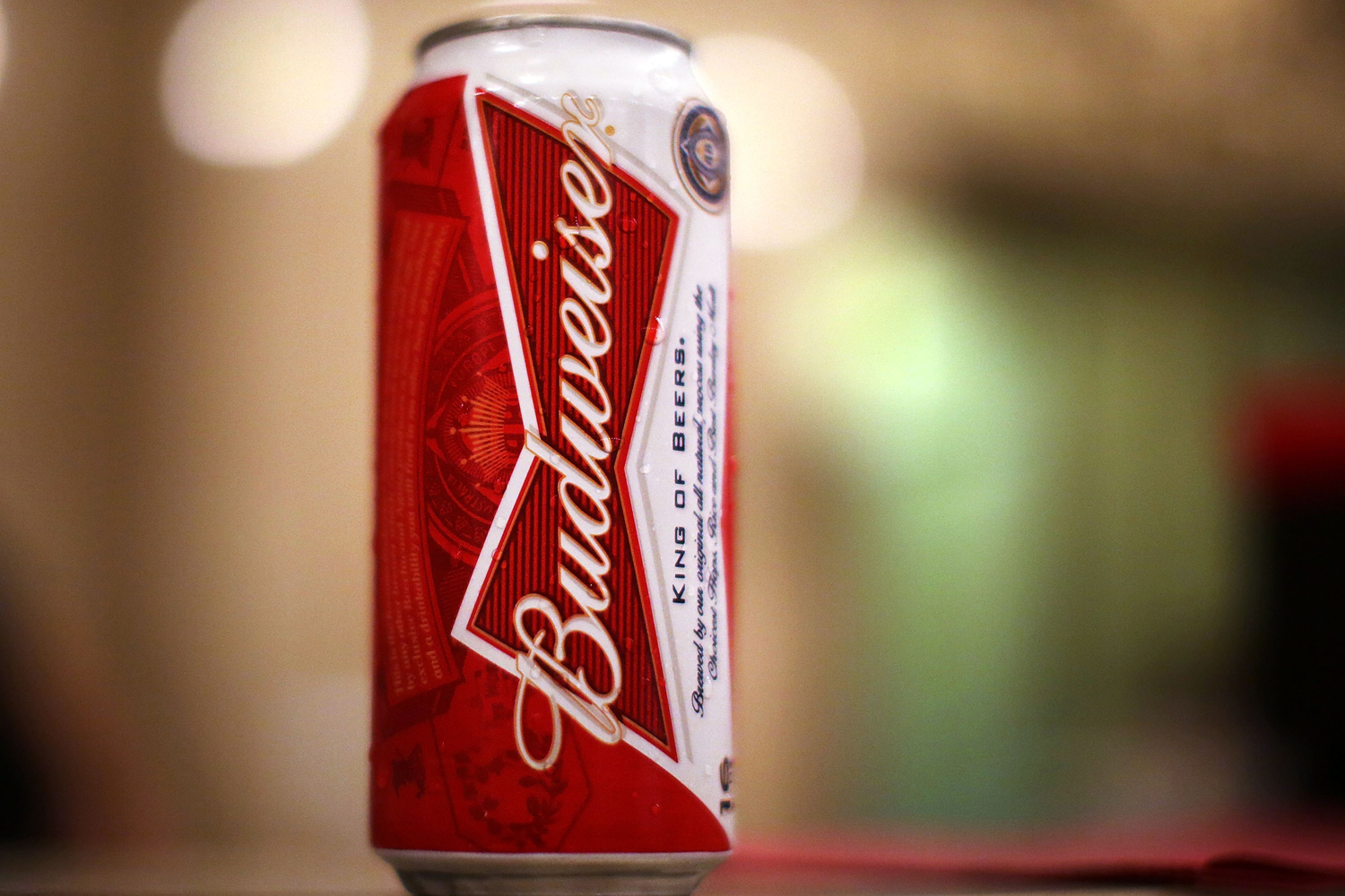 A can of Budweiser beer is displayed in a kiosk in Grand Central Terminal on Feb. 27, 2013 in New York.