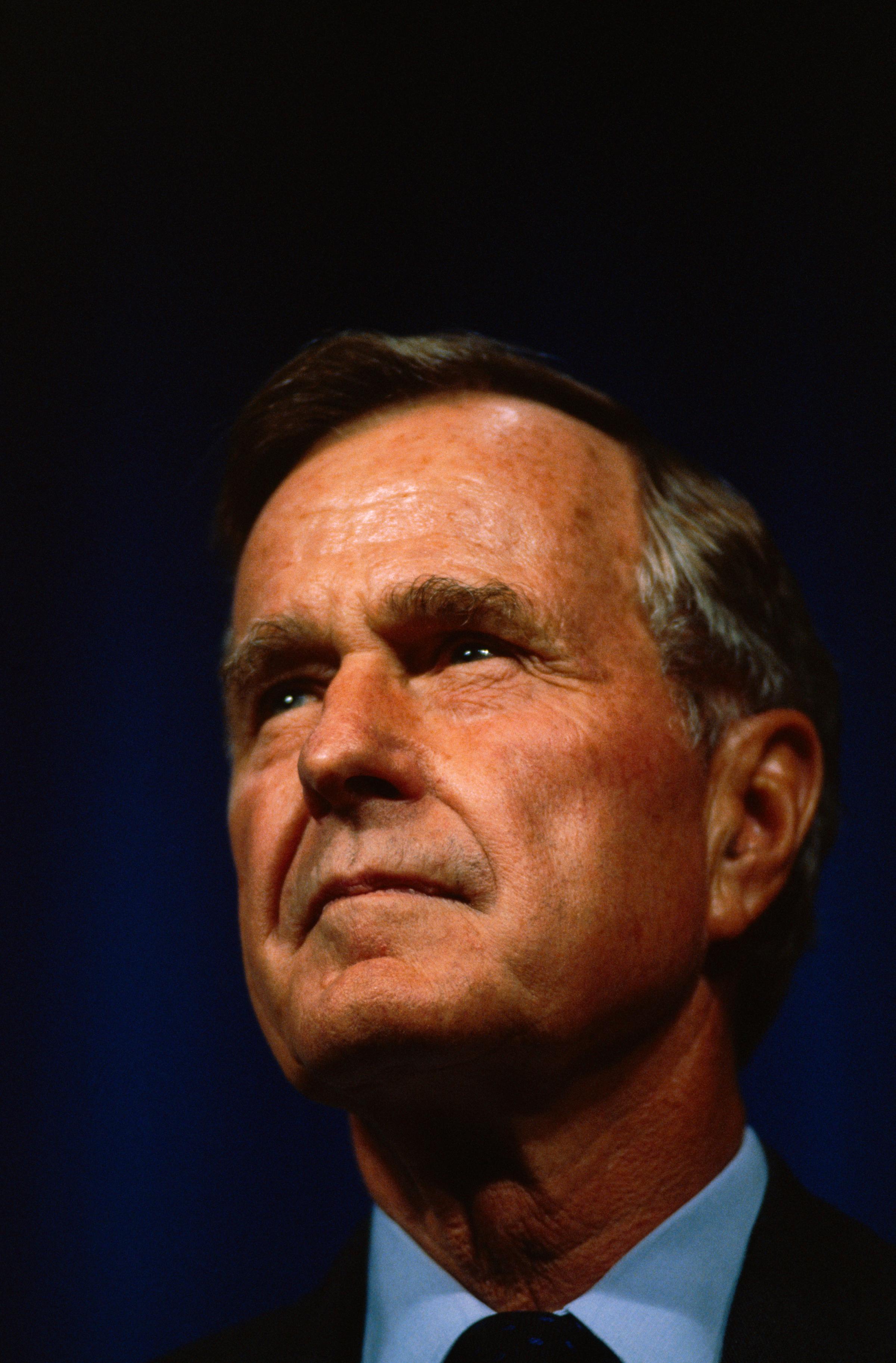 George H.W. Bush attends a dedication at the George R. Brown Convention Center in Houston, Texas on October 1, 1993.