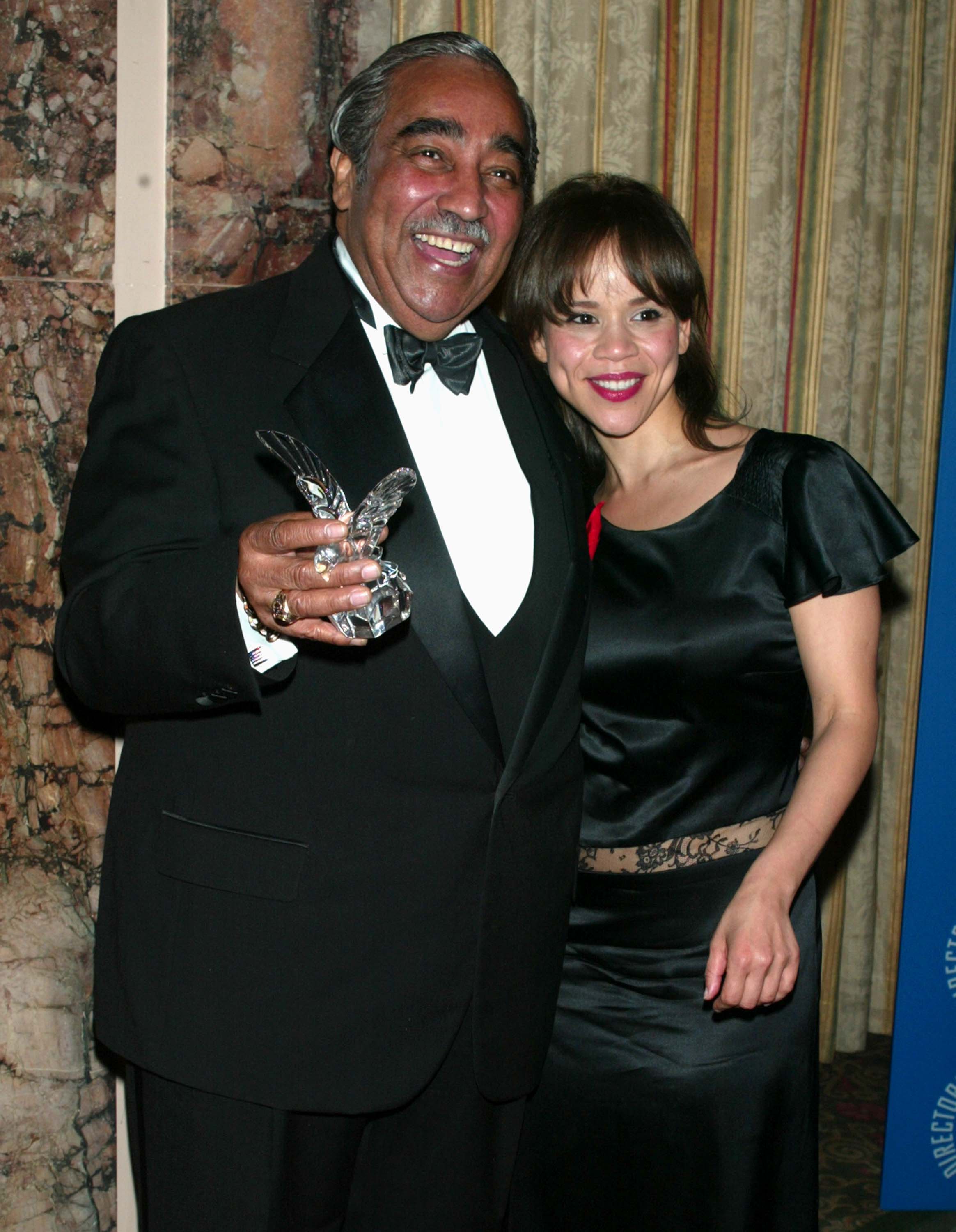 Rosie Perez and Congressman Charles Rangel at the Directors Guild of America dinner at the Waldorf Astoria in New York City, June 9, 2002.