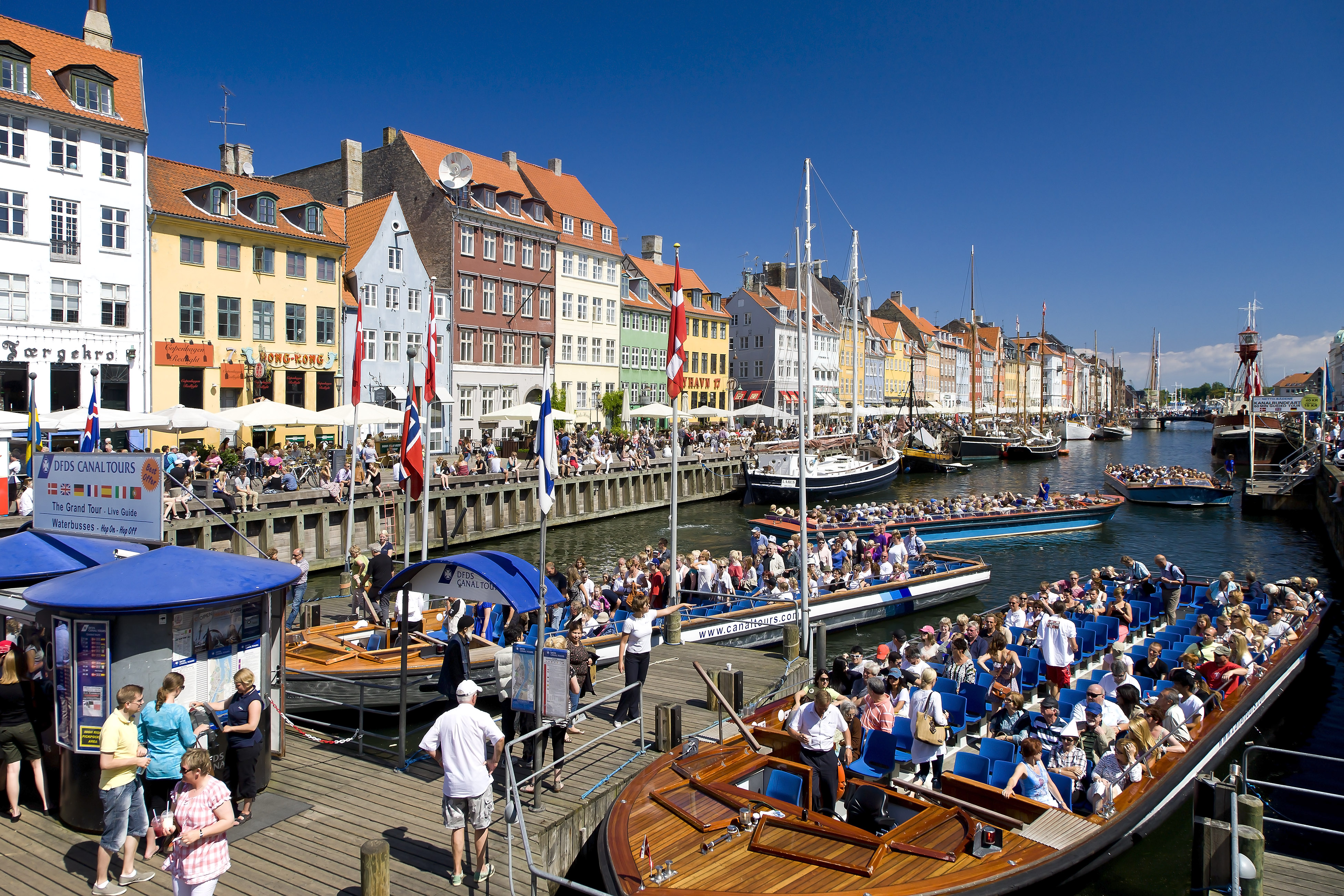 Tourboats in Nyhavn Canal on in Copenhagen on May 7, 2011. (MyLoupe/Universal Image Group/Getty Images)