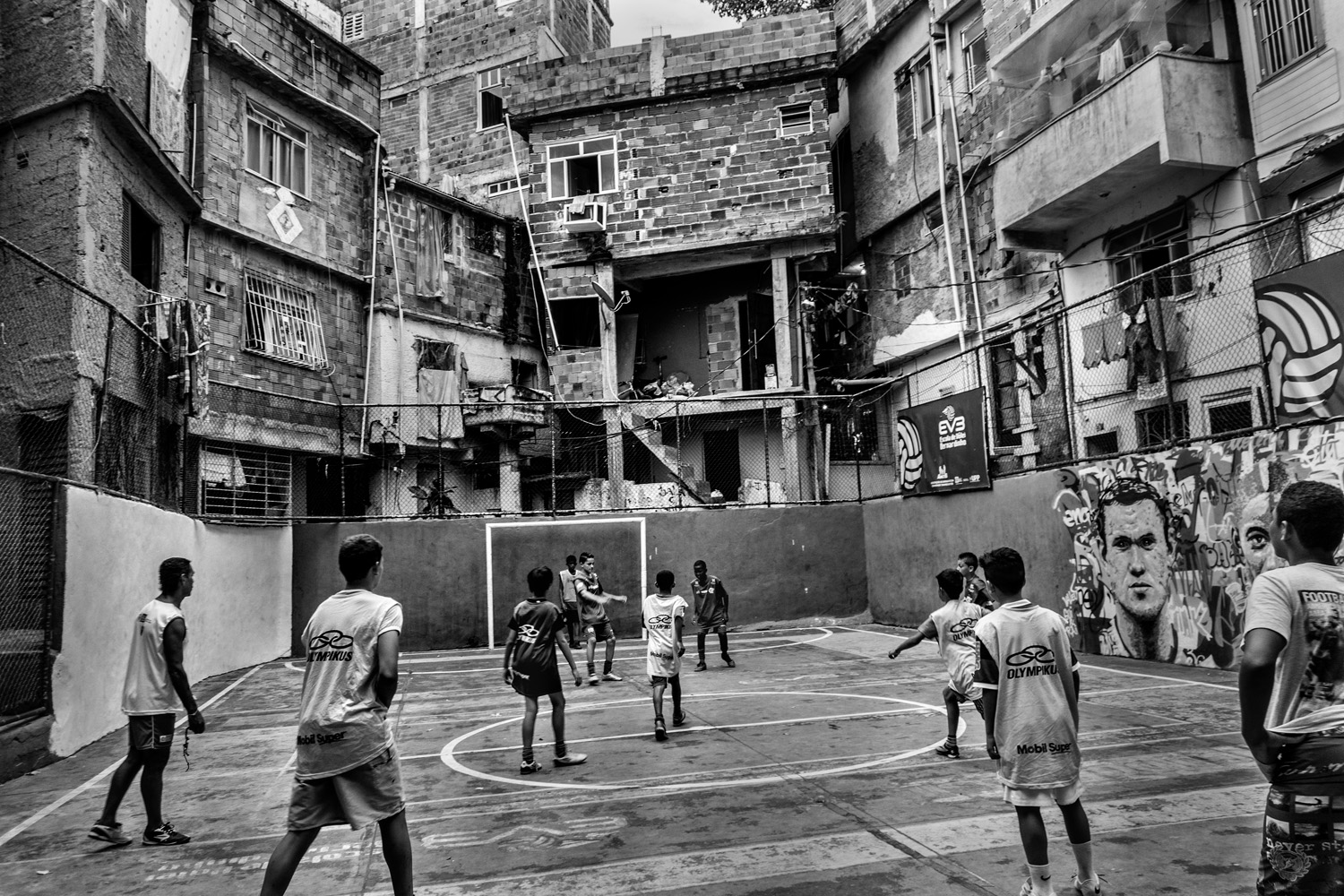 RIO DE JANEIRO, BRAZIL - JUNE 2014: Kids training in the soccer school for favela kids in Tavares Bastos favela near Rio´s downtown. (Photo by Sebastián Liste/ Reportage by Getty Images)