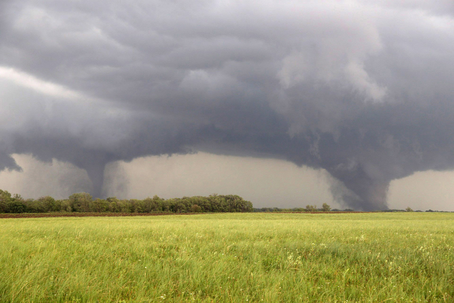 Two tornados approach  Pilger, Neb., on June 16, 2014.