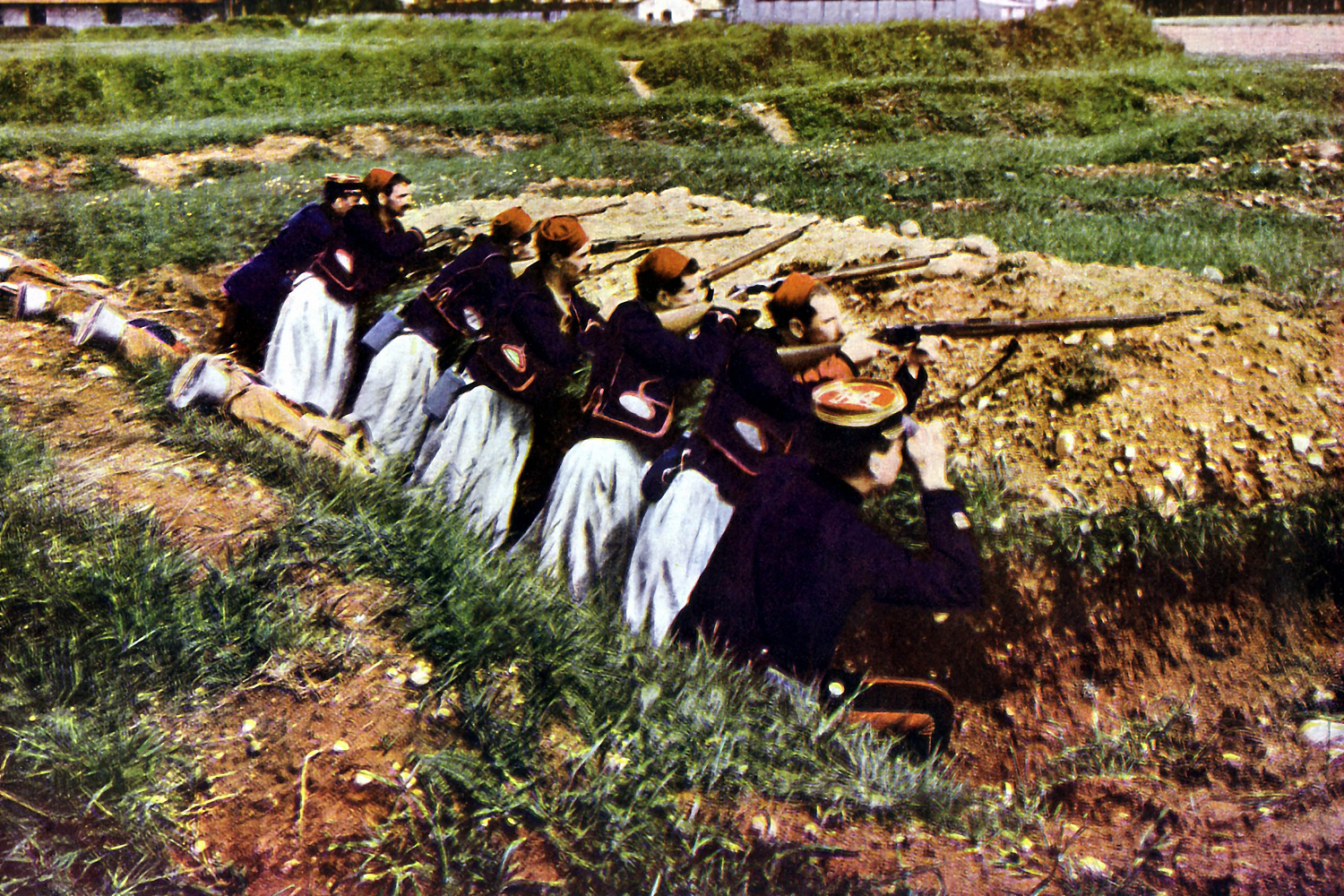 Zouave infantry troops of the French army at Barcy, France during the Battle of the Marne, September 1914.