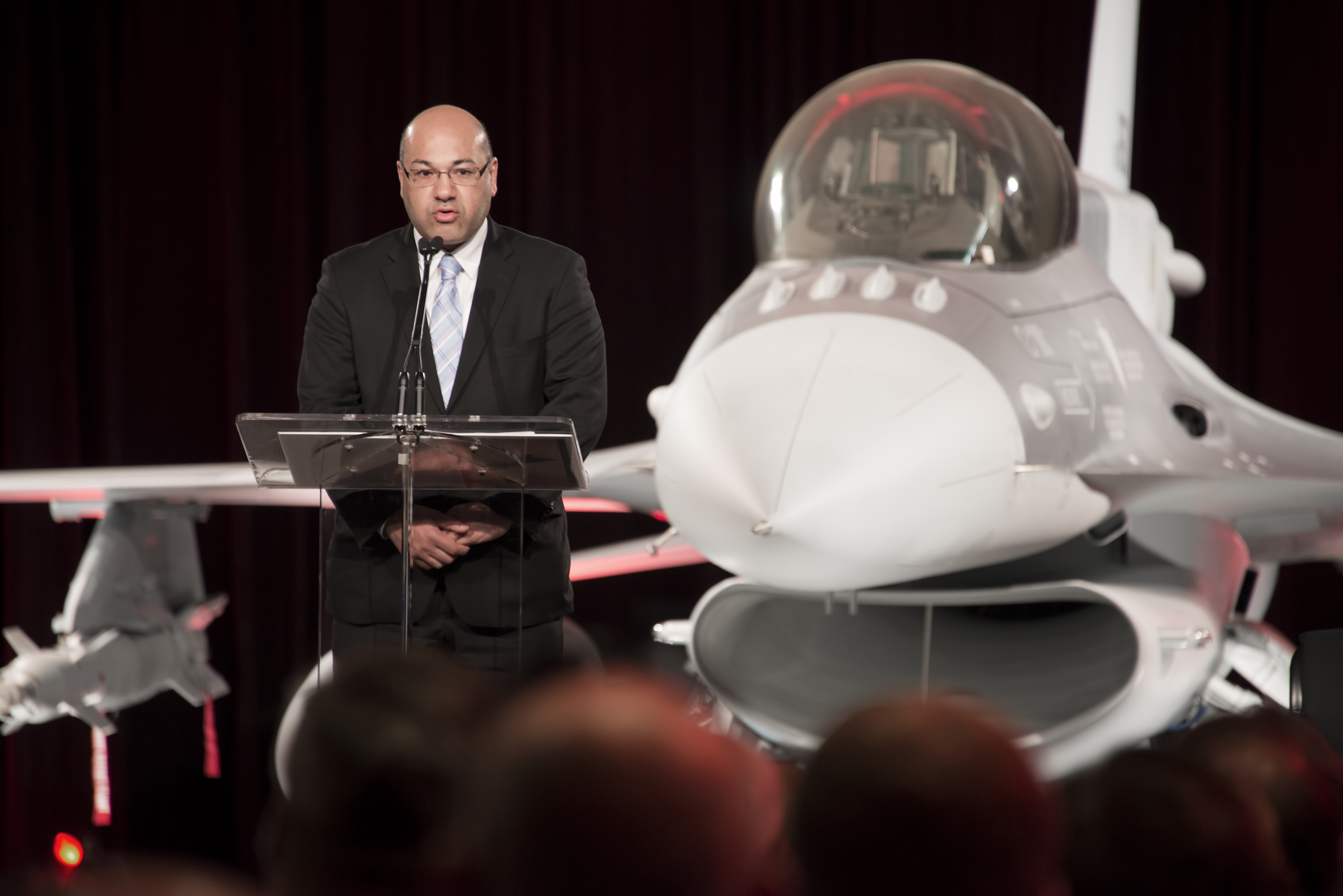 Lukman Faily, Iraq's ambassador to the U.S., accepts his nation's first F-16 fighter at the Lockheed factory in Fort Worth June 5. (Lockheed Martin photo)