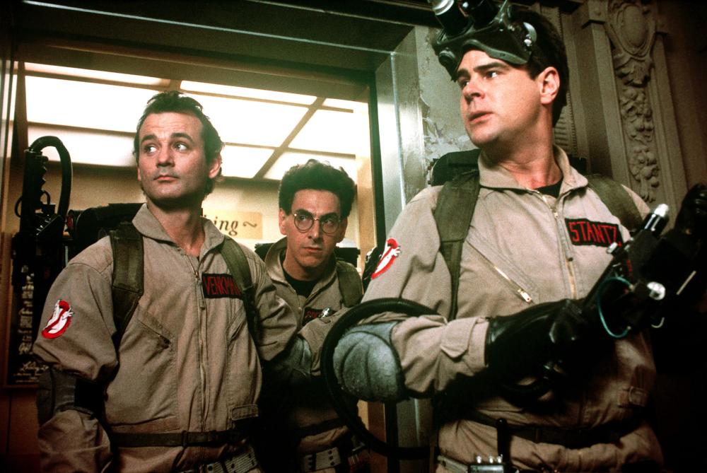 Bill Murray, Harold Ramis, Dan Aykroyd as Ghostbusters in 1984.