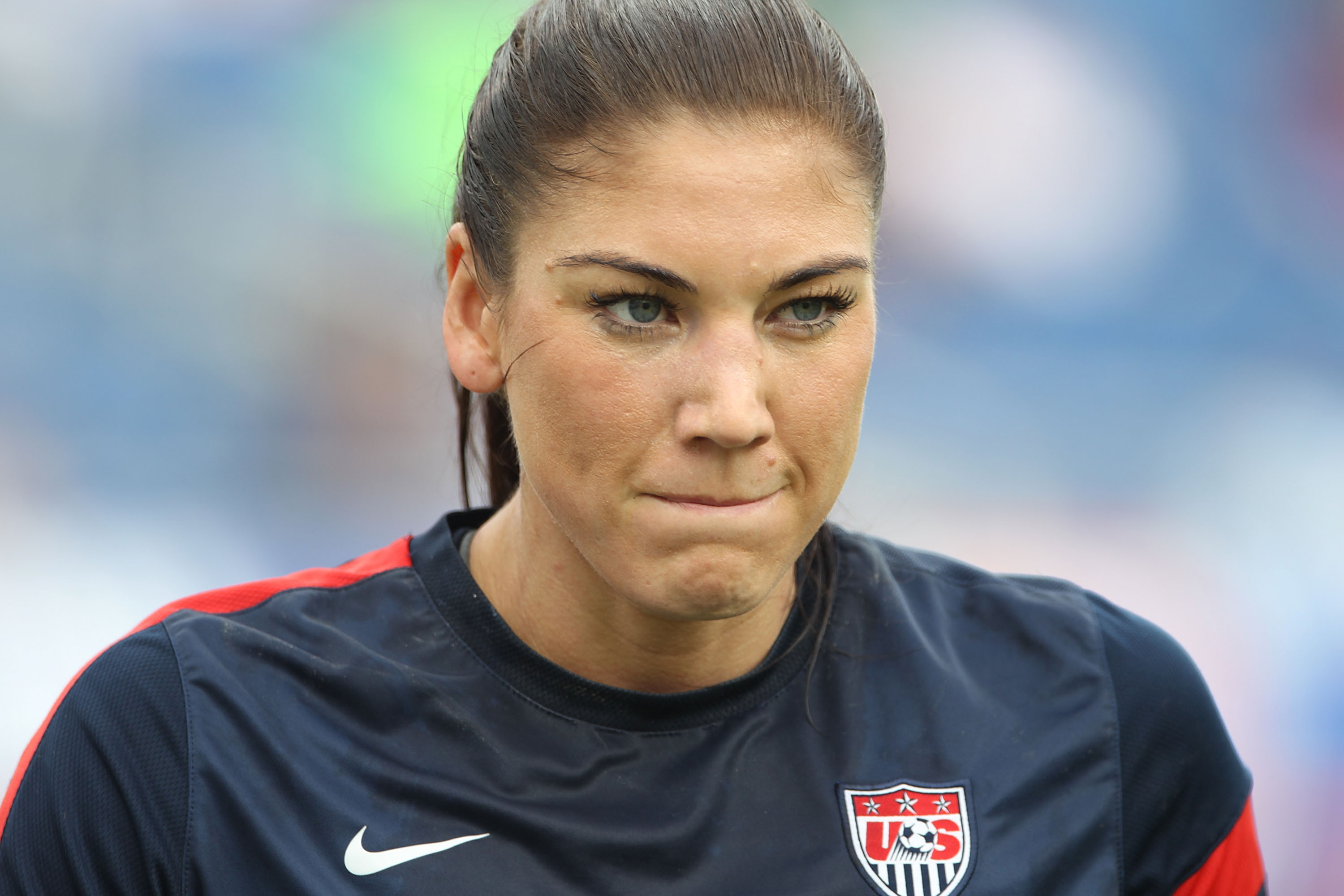 Hope Solo #1 of the United States warms up prior to playing against Russia at FAU Stadium on February 8, 2014 in Boca Raton, Florida. (Marc Serota—Getty Images)