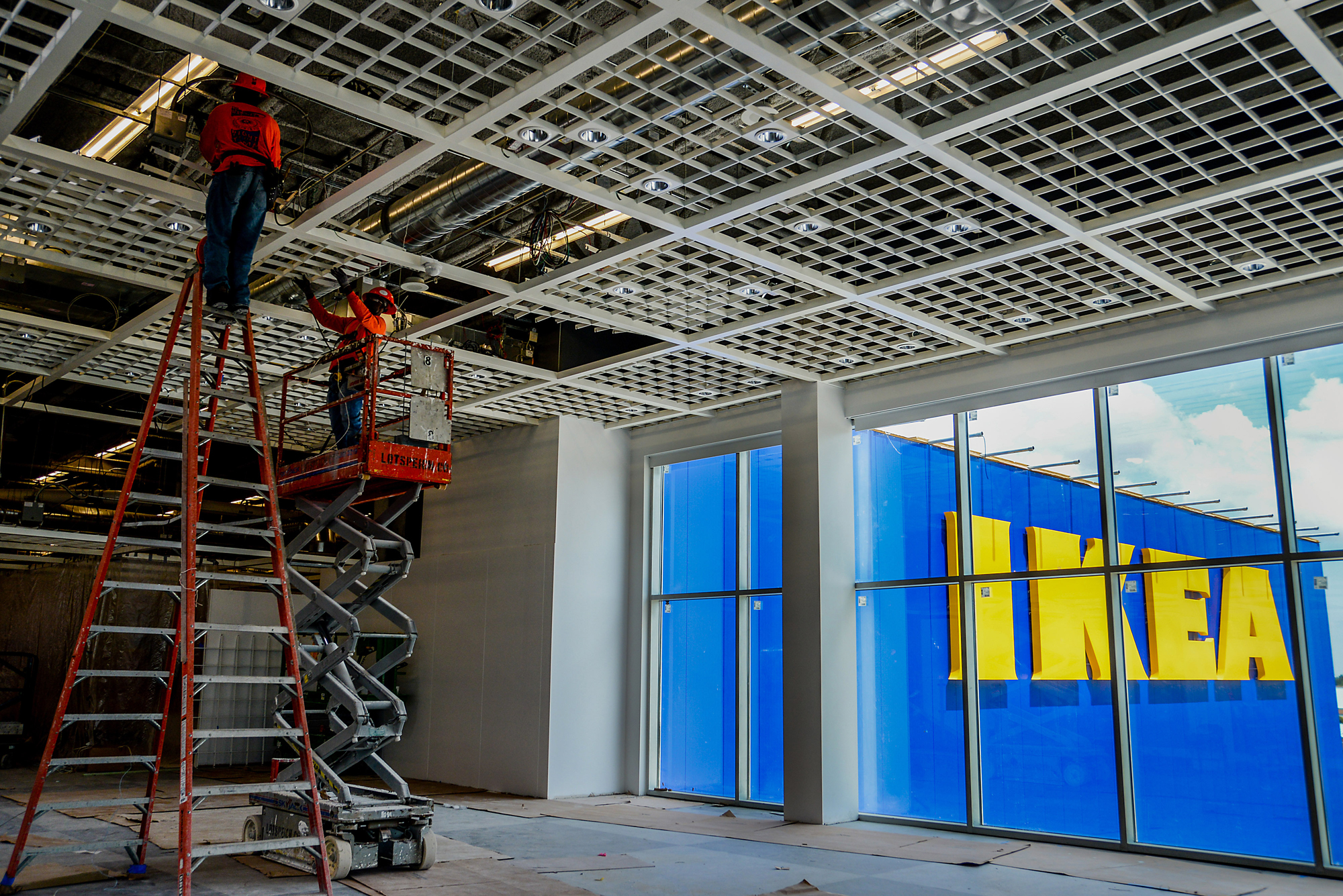 Contractors work on construction of a new IKEA store in Miami, May 20, 2014.