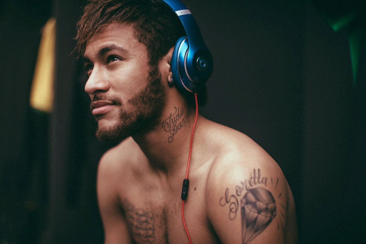 Neymar da Silva Santos Júnior of Brazil featured in the Beats by Dr. Dre 2014 World Cup commercial, directed by photographer Nabil Elderkin.