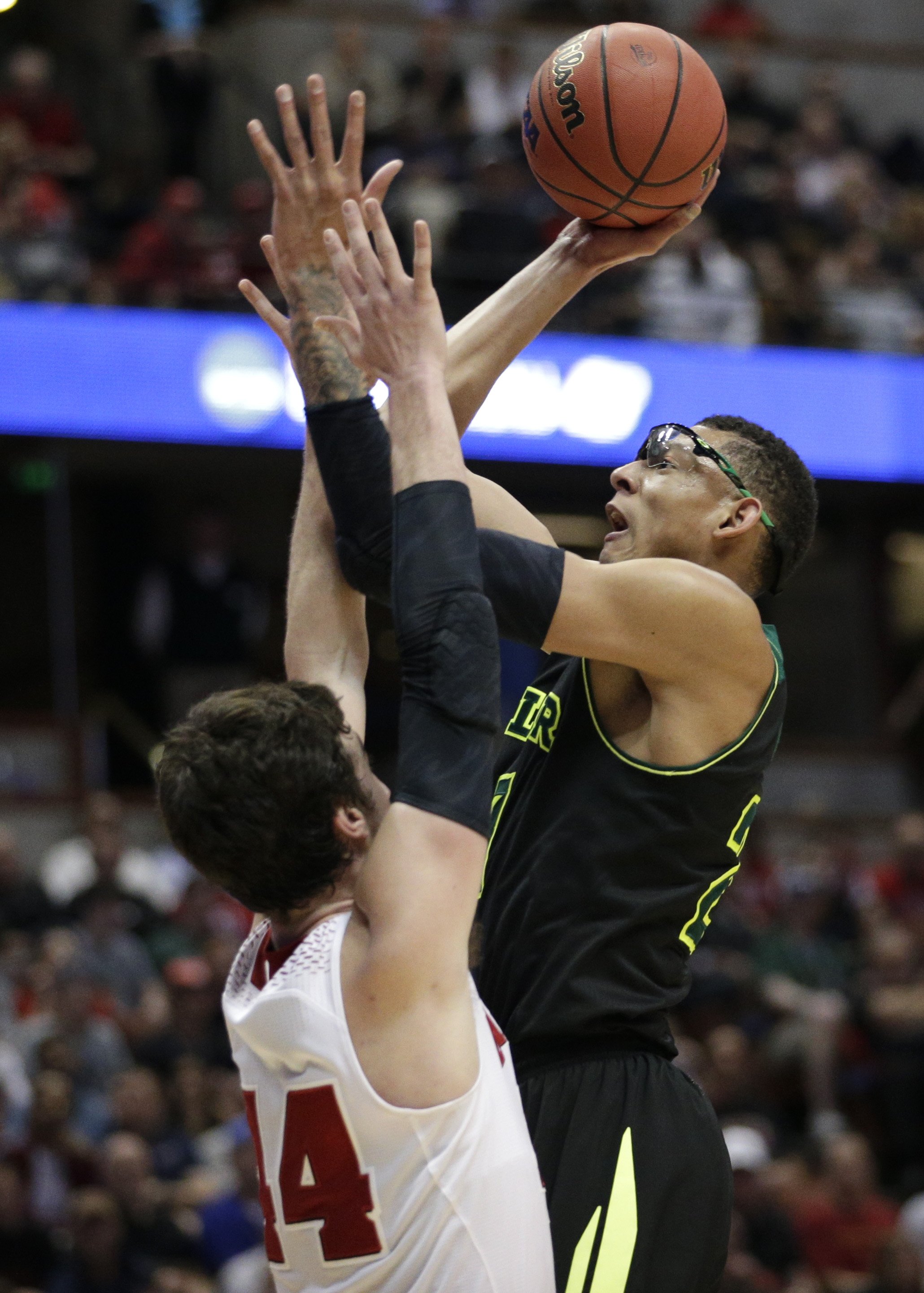 Baylor center Isaiah Austin shoots during the second half of an NCAA men's college basketball tournament regional semifinal, in Anaheim, Calif. on March 27, 2014.