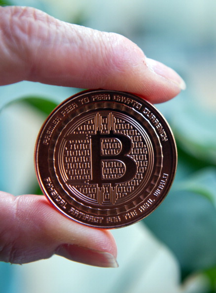 A Bitcoin medal. (Karen Bleier&mdash;AFP/Getty Images)