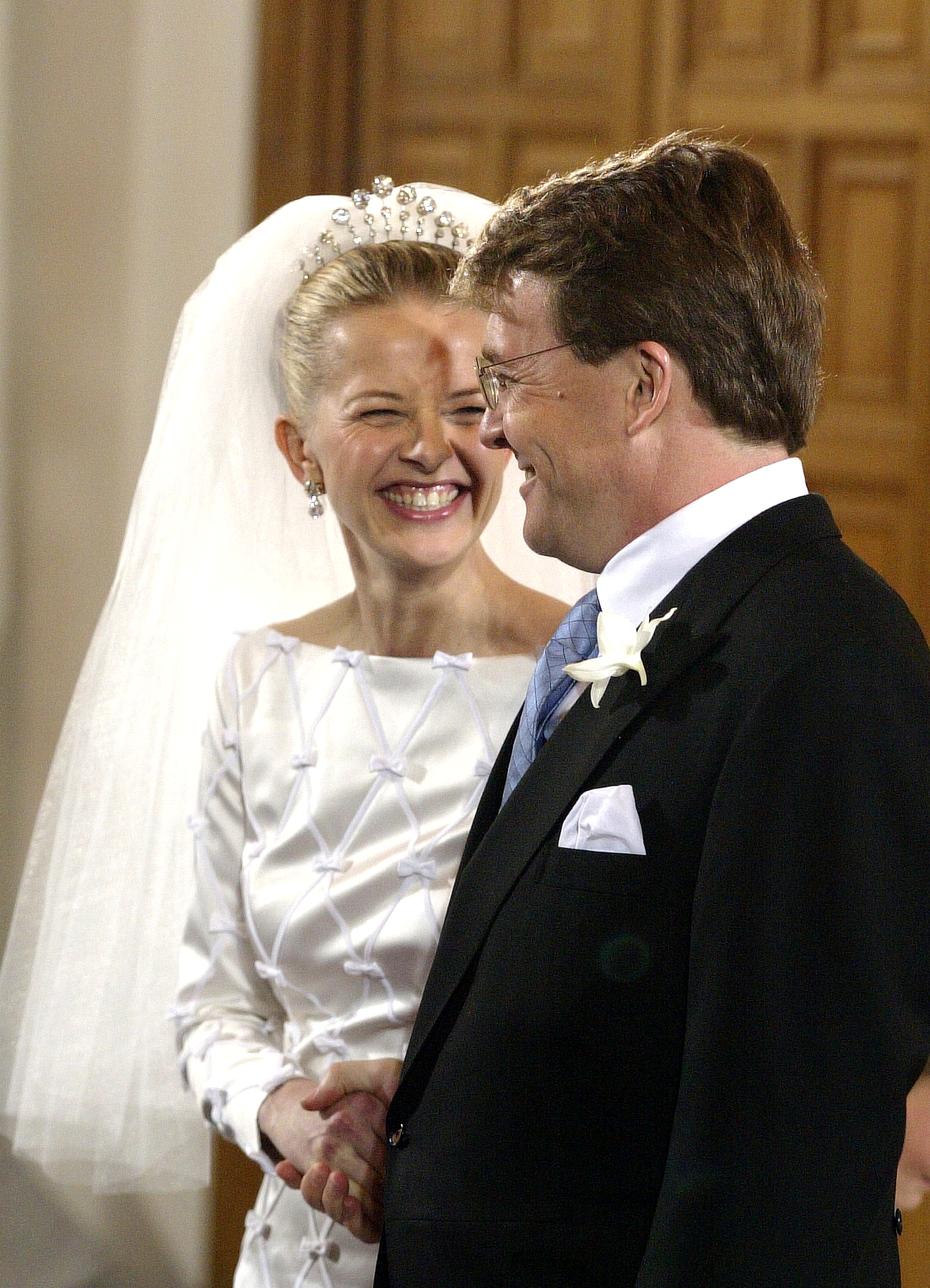 Mabel Wisse Smit smiles at late husband Prince Friso of Orange-Nassau after their wedding ceremony in Delft, Netherlands on April 24, 2004.